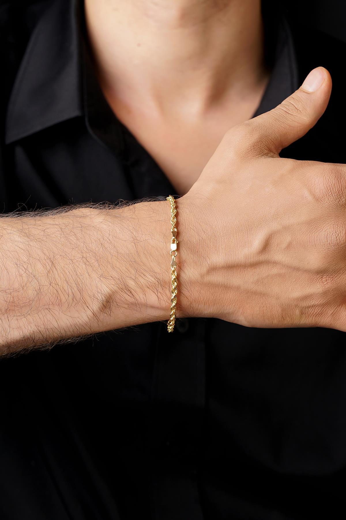 14 Ayar Altın Burgu Halat Zincir Erkek Bileklik 2.50 mm - Fiyonk Kuyumculuk (1)