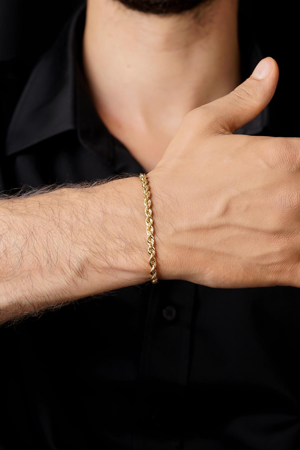 14 Ayar Altın Burgu Halat Zincir Erkek Bileklik 4.40 mm - Fiyonk Kuyumculuk