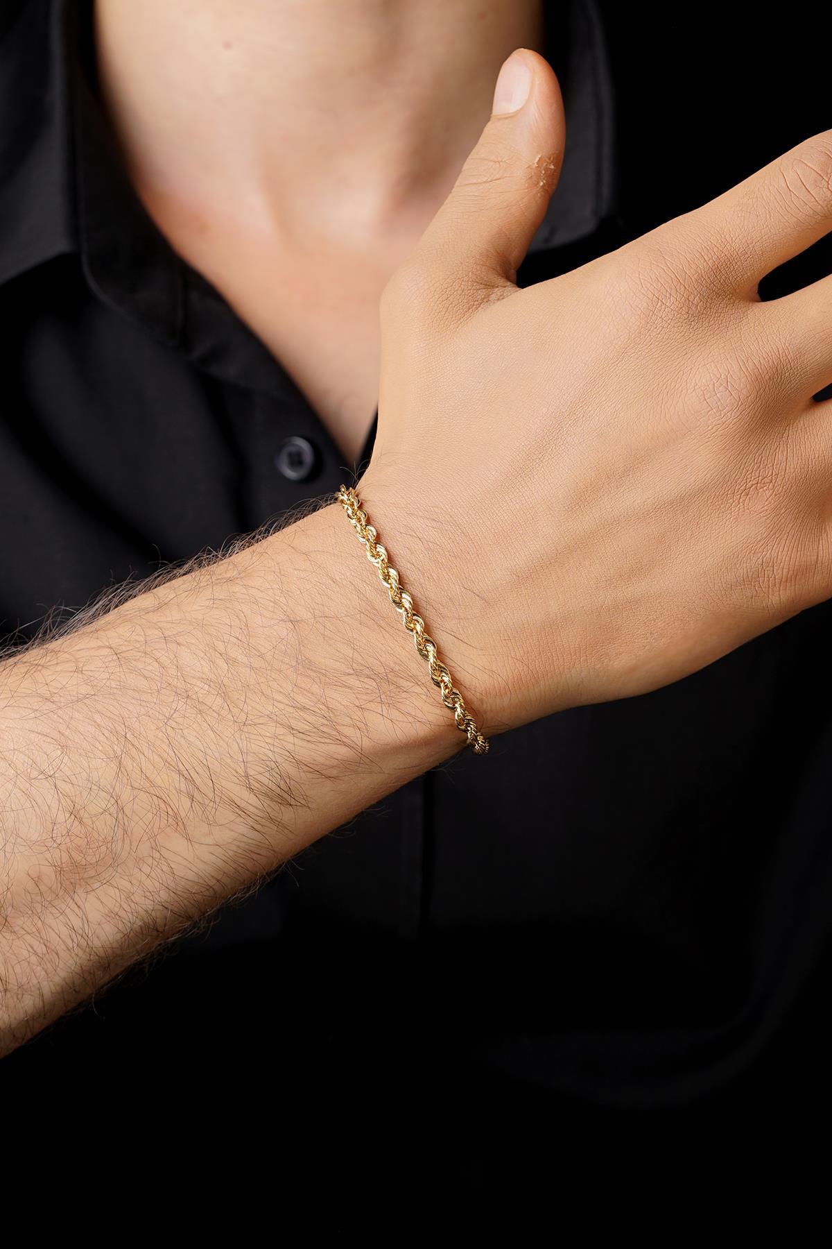 14 Ayar Altın Burgu Halat Zincir Erkek Bileklik 4.40 mm - Fiyonk Kuyumculuk (1)