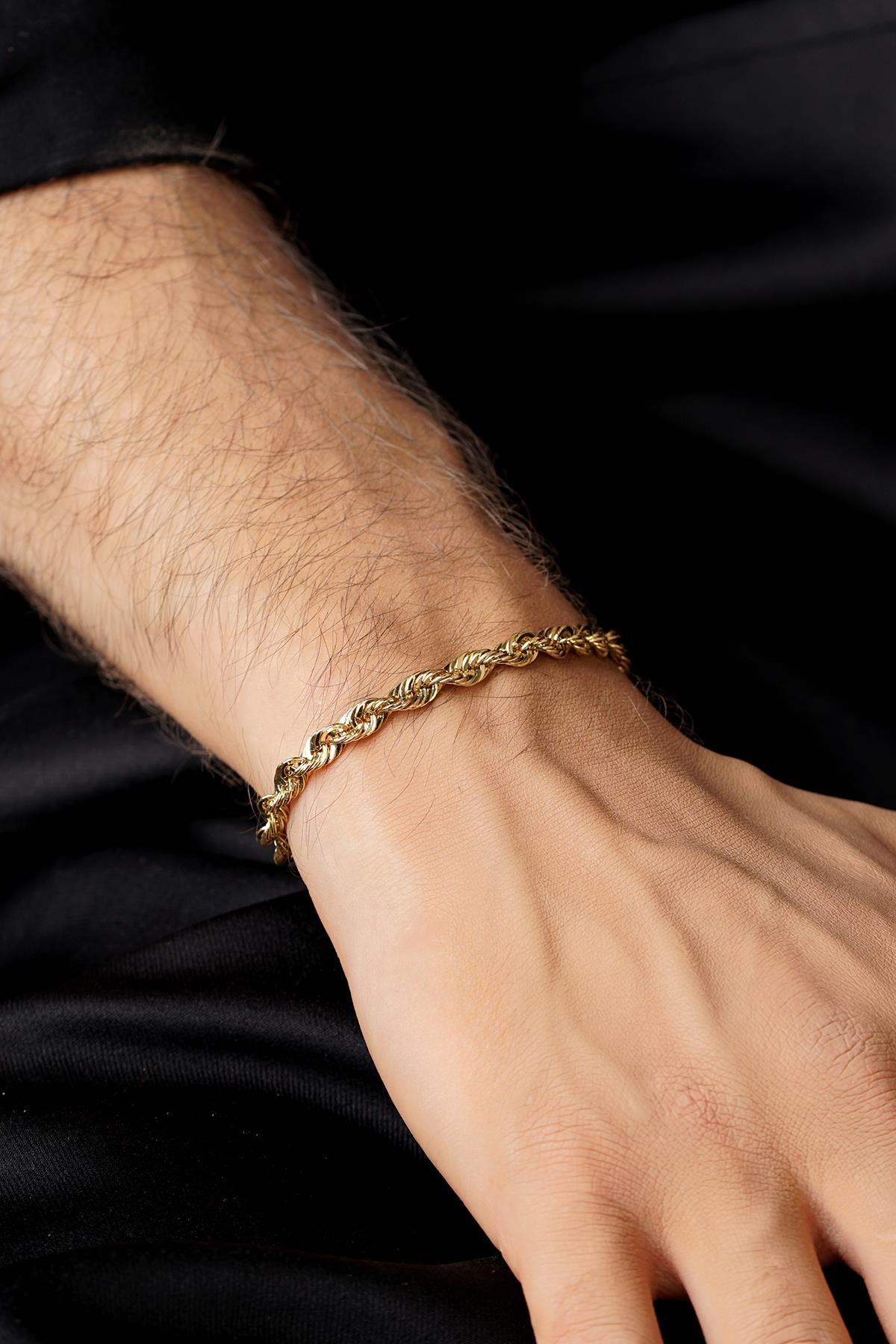 14 Ayar Altın Burgu Halat Zincir Erkek Bileklik 5.15 mm - Fiyonk Kuyumculuk