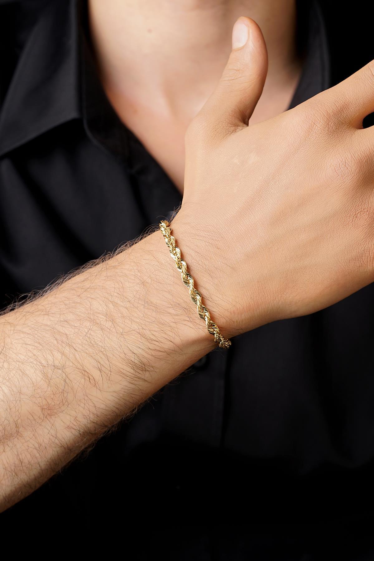 14 Ayar Altın Burgu Halat Zincir Erkek Bileklik 5.15 mm - Fiyonk Kuyumculuk (1)