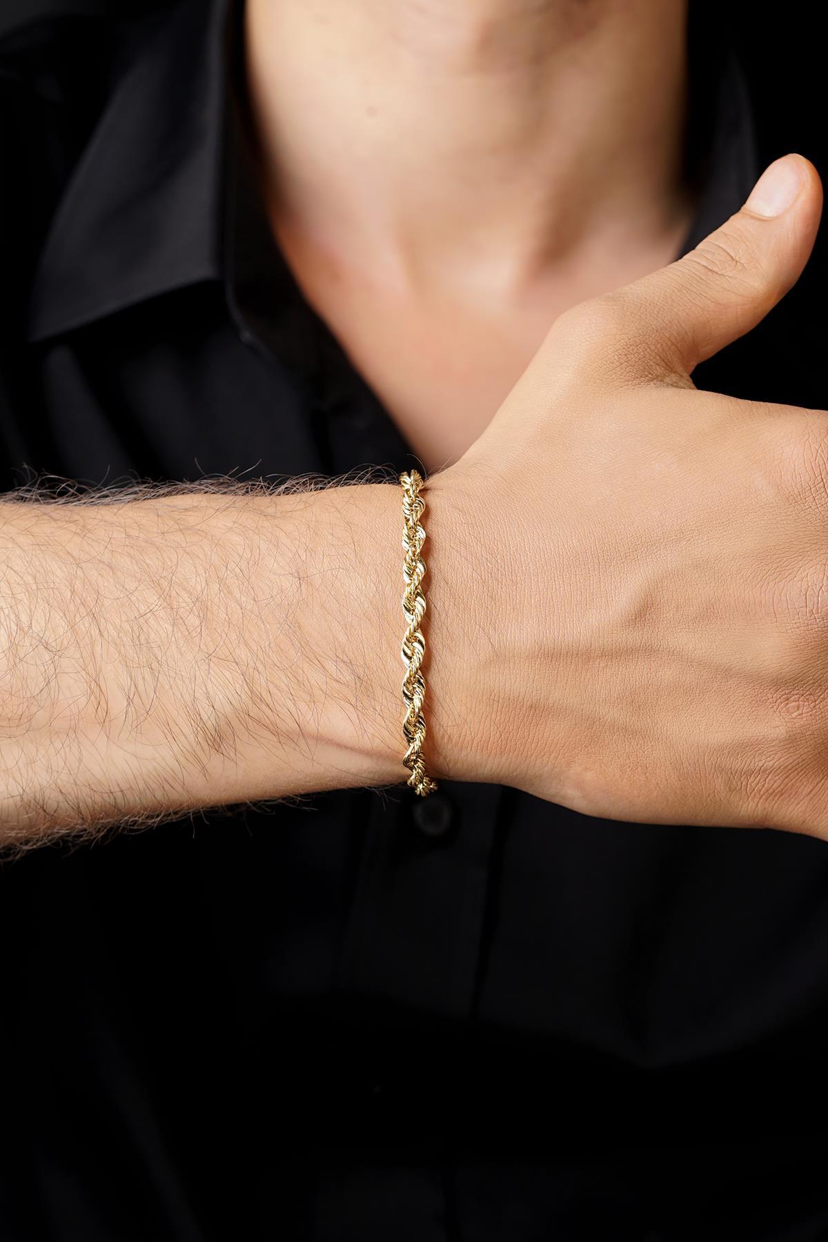 14 Ayar Altın Burgu Halat Zincir Erkek Bileklik 5.15 mm - Fiyonk Kuyumculuk (1)