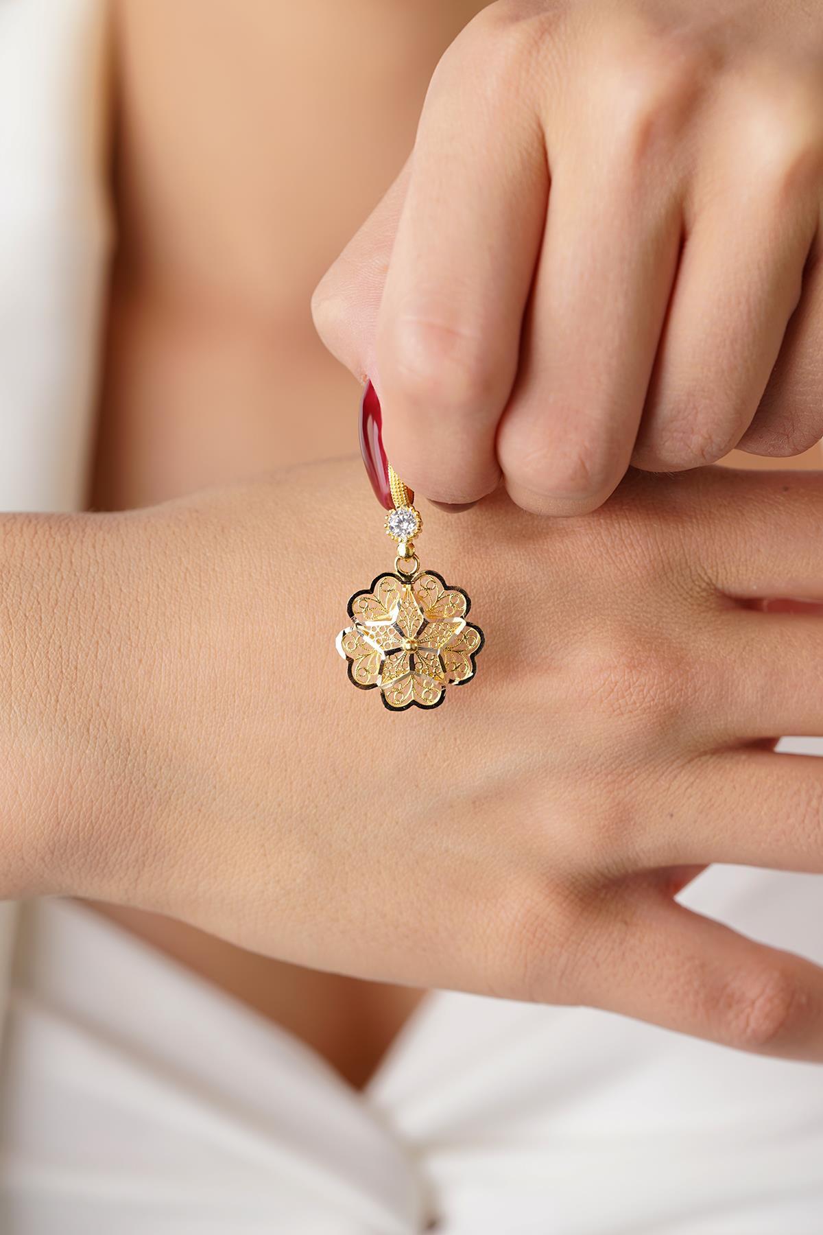 14 Ayar Altın Büyük Gül Motifli Telkari Kolye Ucu - Fiyonk Kuyumculuk (1)