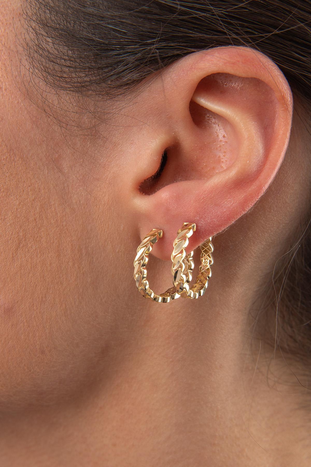 14 Ayar Altın Büyük Pullu Küpe - Fiyonk Kuyumculuk