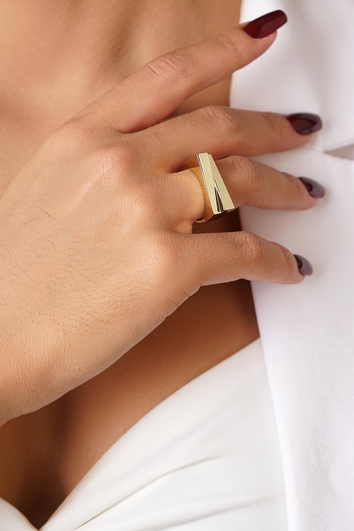 14 Ayar Altın Çapraz Tasarım Yüzük - Fiyonk Kuyumculuk