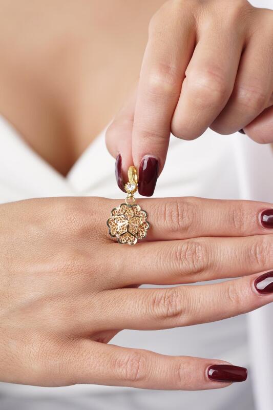 14 Ayar Altın Gül Motifli Telkari Kolye Ucu - Anne Kolye Ucu - Fiyonk Kuyumculuk