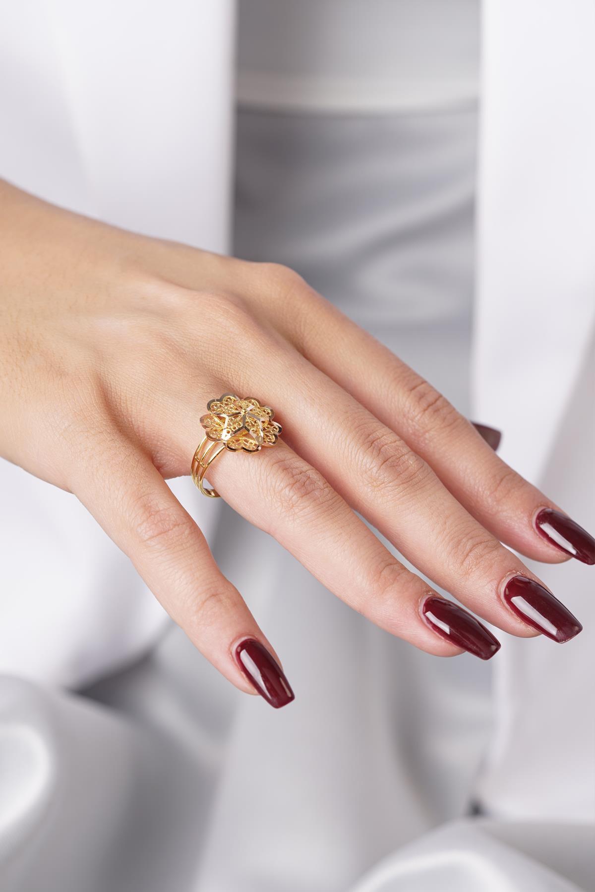 14 Ayar Altın Gül Motifli Telkari Yüzük - Anne Yüzüğü - Fiyonk Kuyumculuk (1)