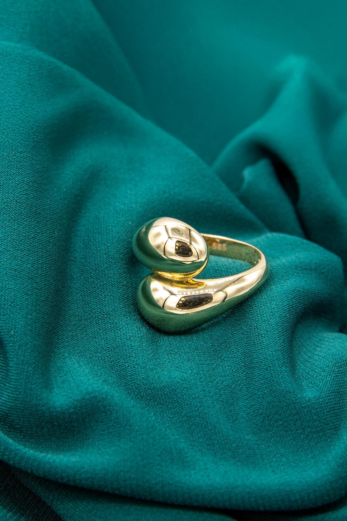 14 Ayar Altın Çift Damla Yüzük - Fiyonk Kuyumculuk (1)