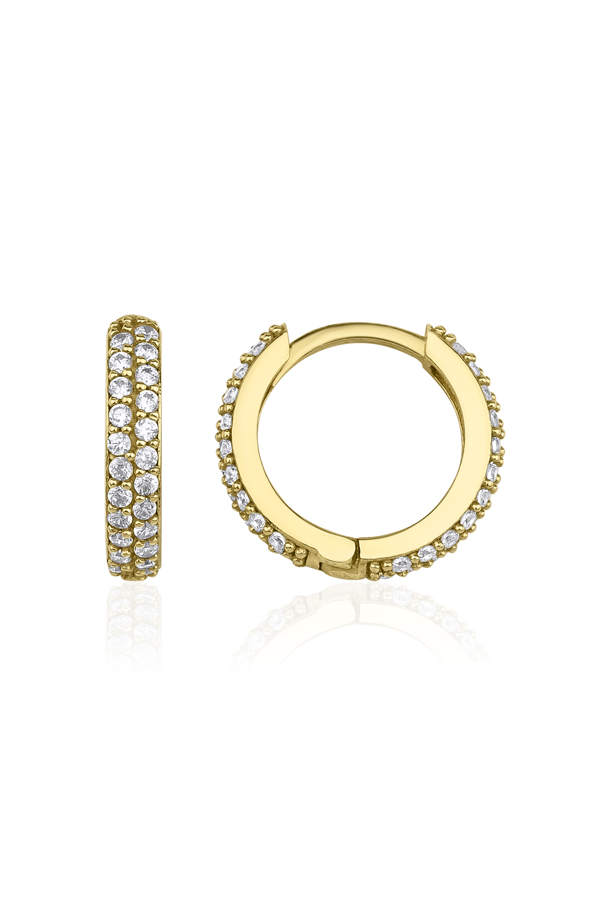 14 Ayar Altın Çift Sıra Taşlı Halka Küpe 4 - Fiyonk Kuyumculuk