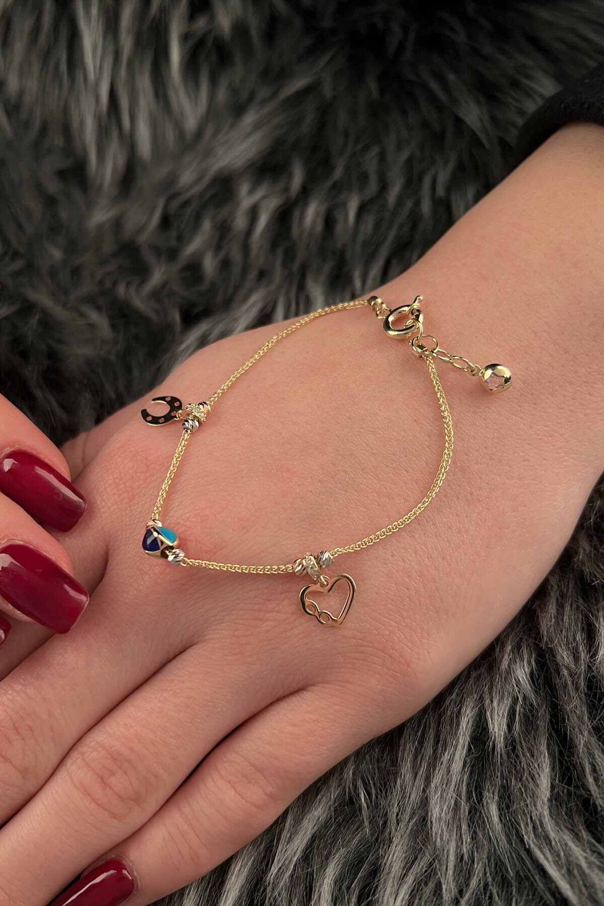 14 Ayar Altın Çok Renkli Şans Bilekliği - Fiyonk Kuyumculuk (1)