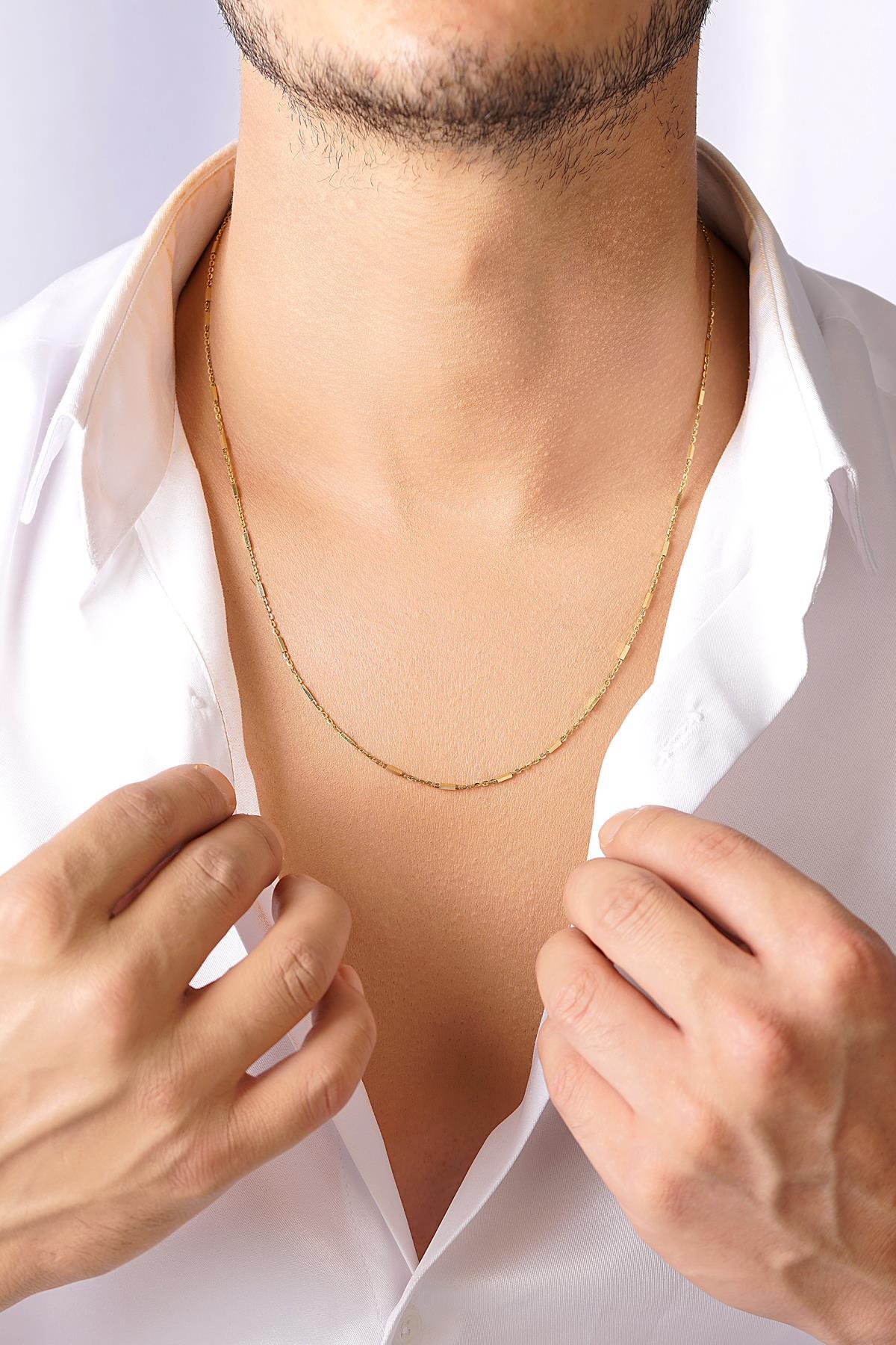 14 Ayar Altın Çubuklu Zincir Erkek Kolye - Fiyonk Kuyumculuk (1)