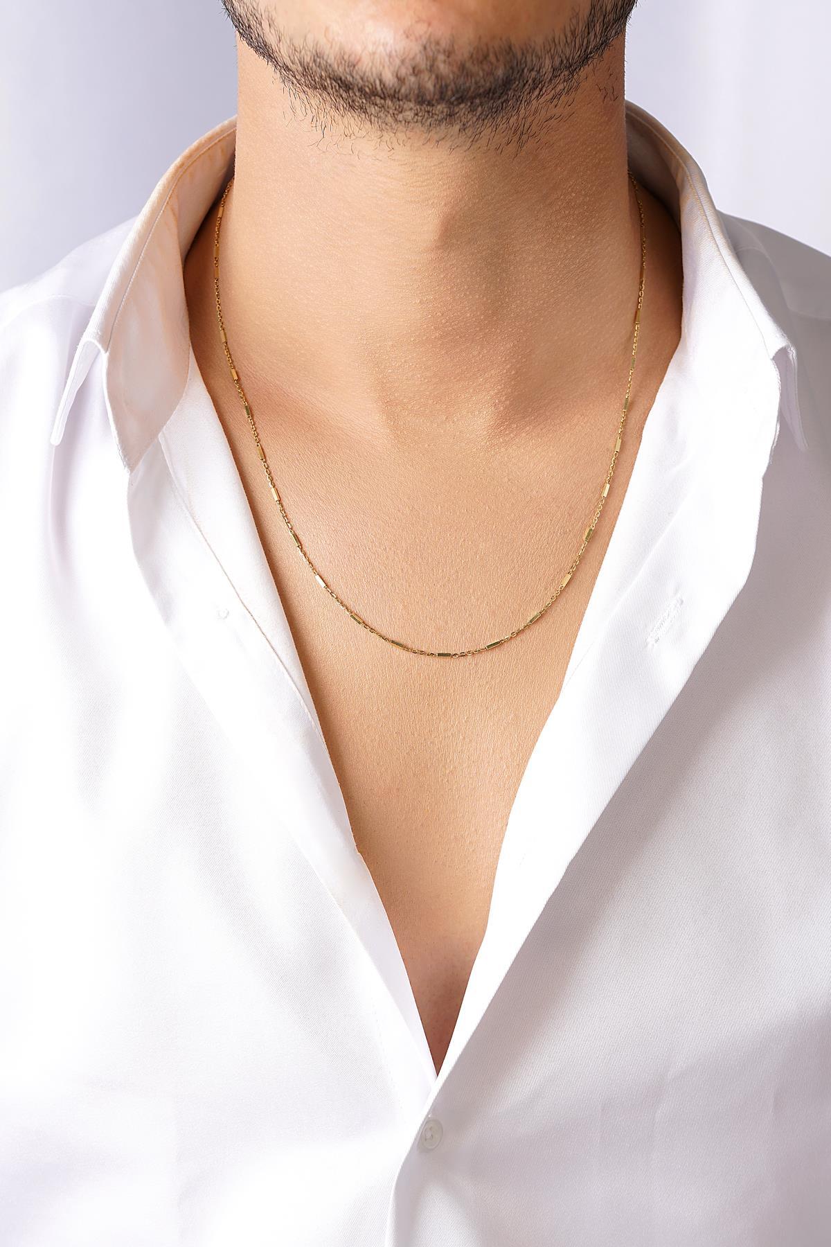 14 Ayar Altın Çubuklu Zincir Erkek Kolye - Fiyonk Kuyumculuk (1)