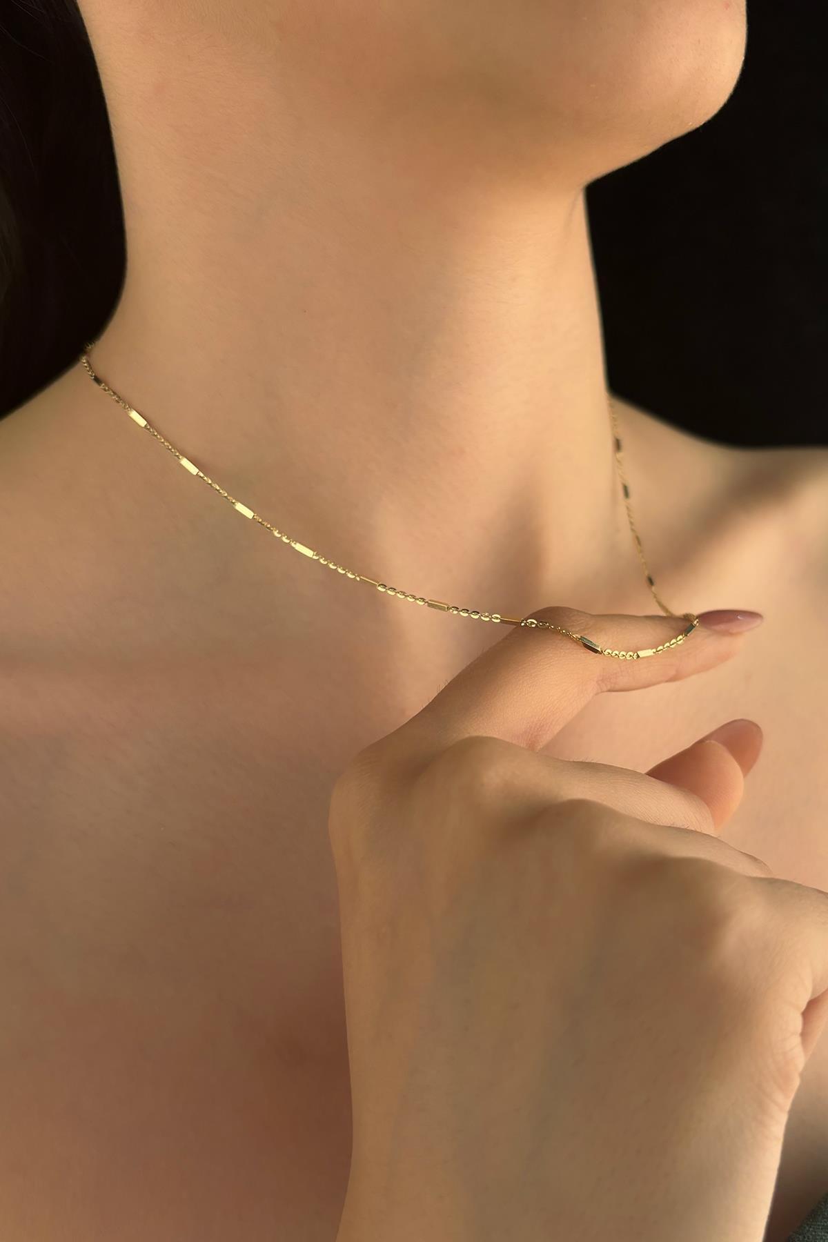 14 Ayar Altın Çubuklu Zincir Kolye - Fiyonk Kuyumculuk (1)