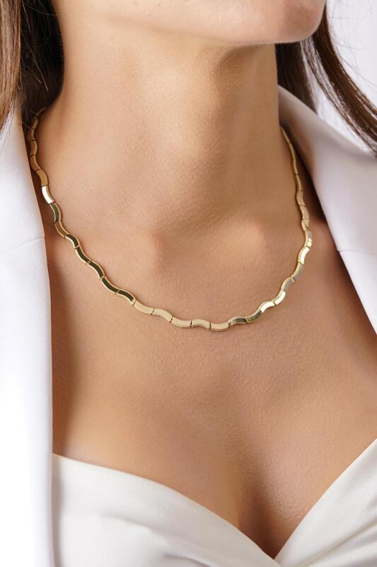 14 Ayar Altın Dalgalı Ajda Kolye - Fiyonk Kuyumculuk