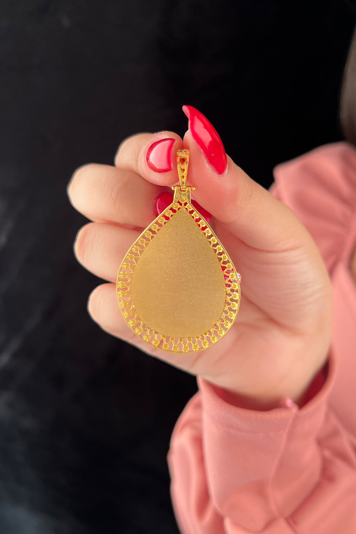 14 Ayar Altın Damla Desenli Tuğra Kolye Ucu - Fiyonk Kuyumculuk (1)