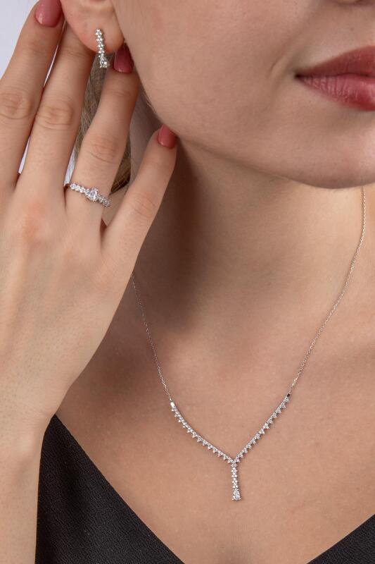 14 Ayar Altın Damla Taş Detaylı Set - Fiyonk Kuyumculuk