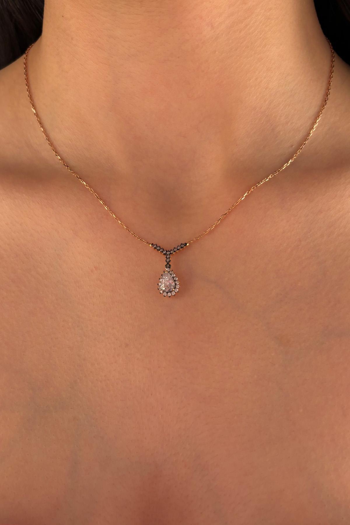 14 Ayar Altın Damla Taş Kolye - Fiyonk Kuyumculuk