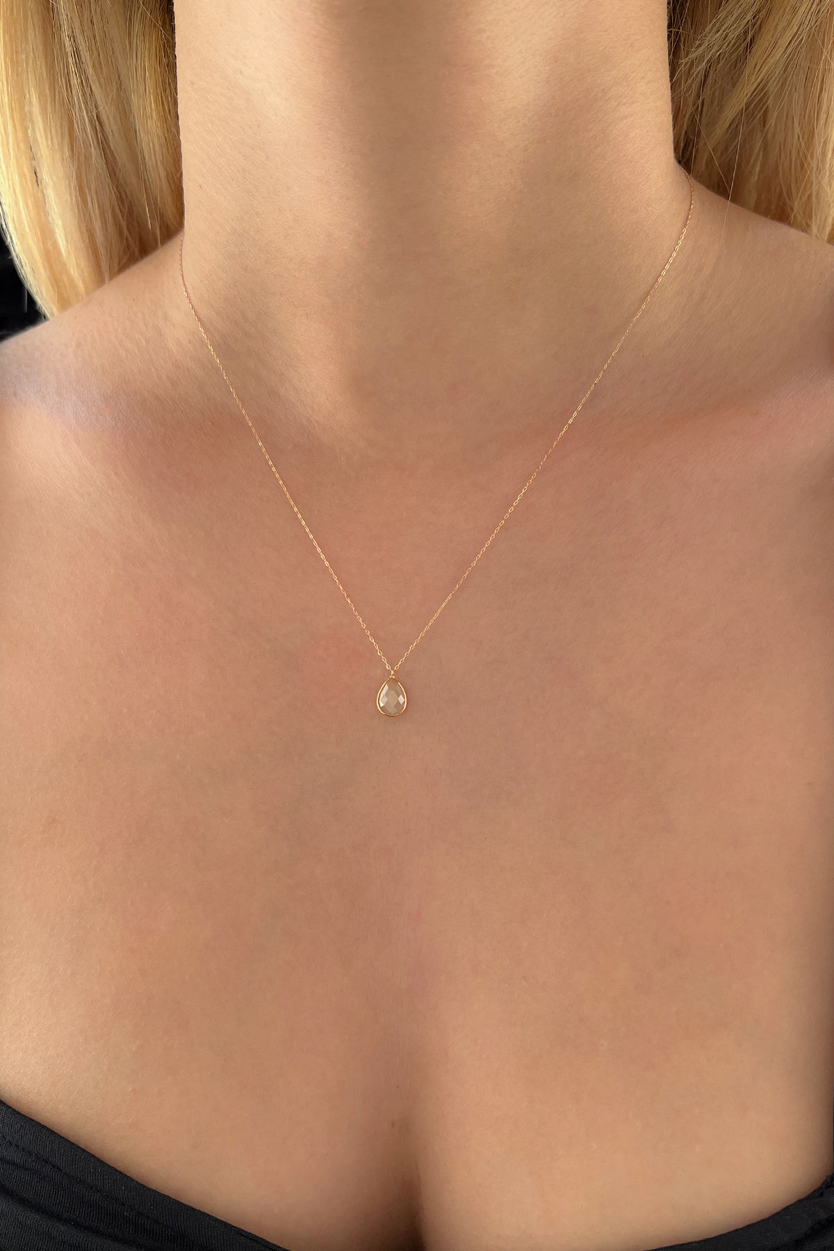 14 Ayar Altın Damla Taş Sarı Kuvars Kolye - Fiyonk Kuyumculuk (1)