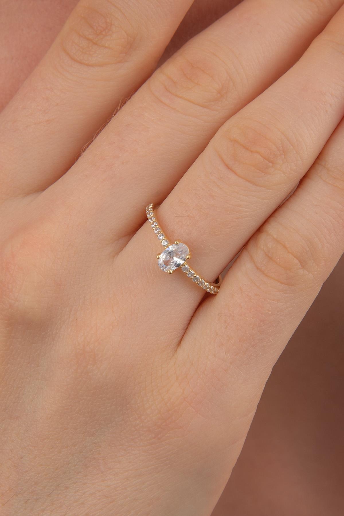 14 Ayar Altın Damla Taş Yüzük - Fiyonk Kuyumculuk