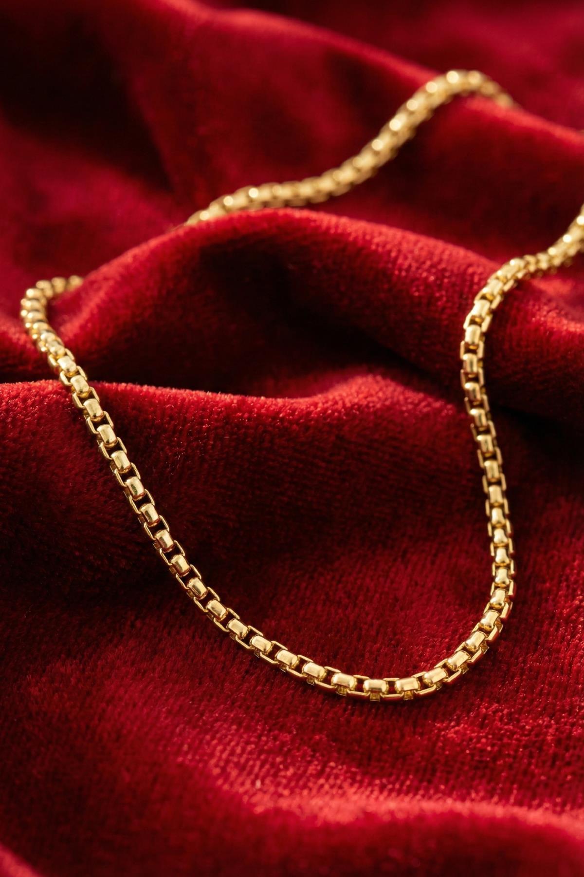 14 Ayar Altın Desenli Küp Zincir 3,25 mm - Fiyonk Kuyumculuk