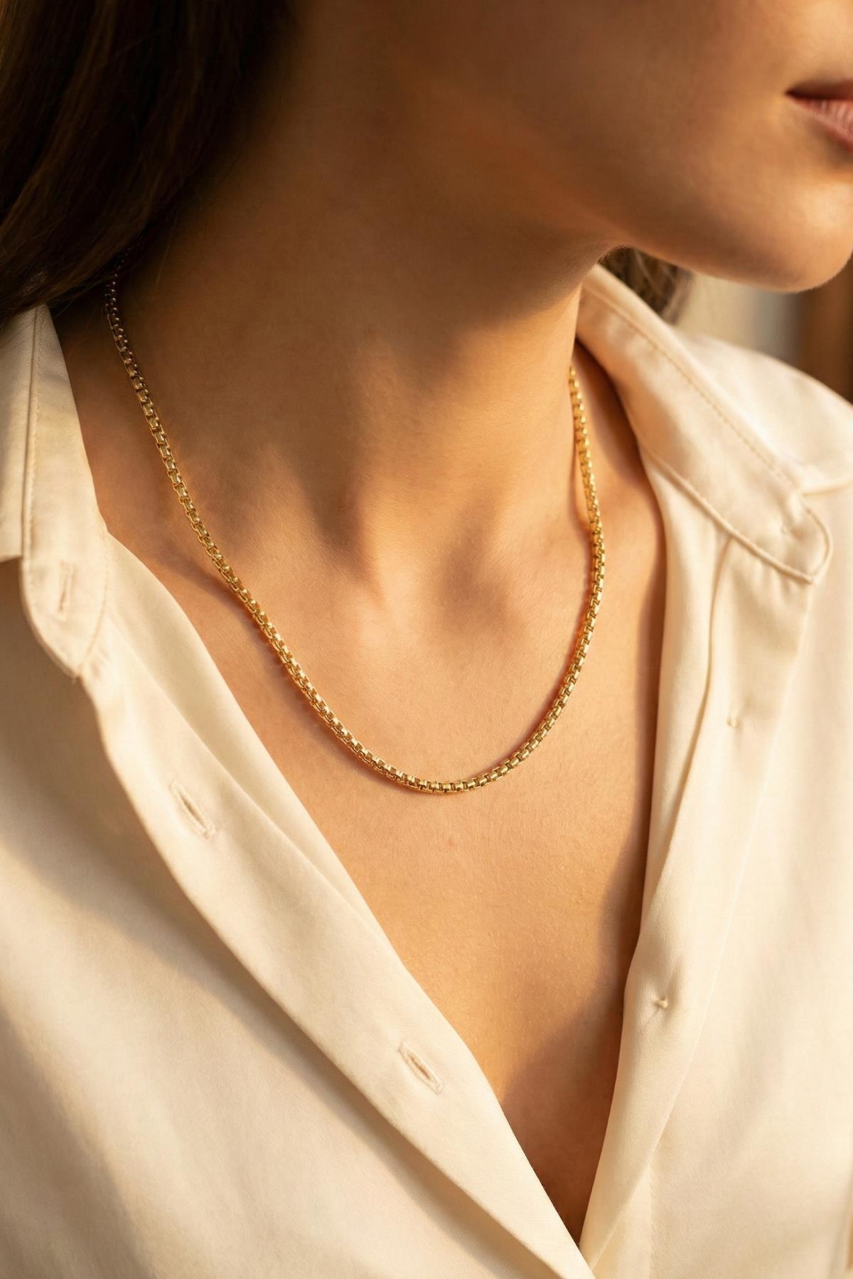 14 Ayar Altın Desenli Küp Zincir 3,25 mm - Fiyonk Kuyumculuk (1)