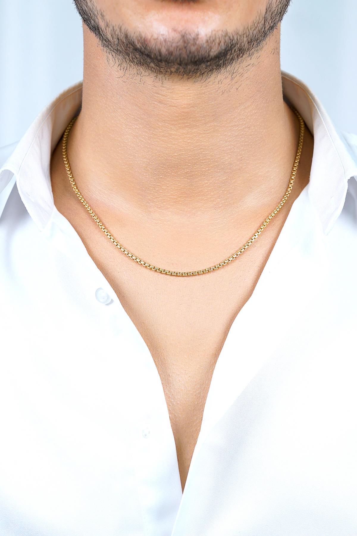 14 Ayar Altın Desenli Küp Zincir Erkek Kolye 2,60 mm - Fiyonk Kuyumculuk