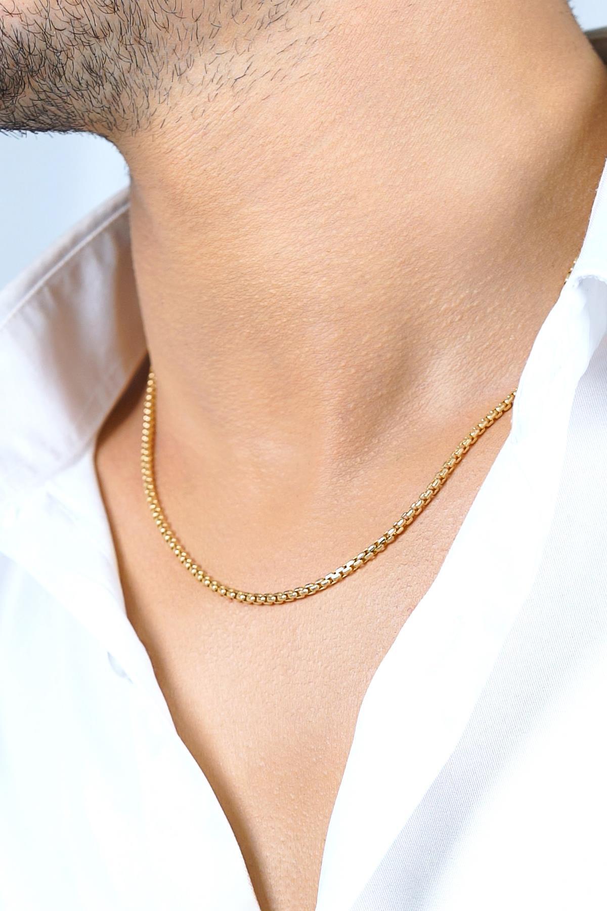 14 Ayar Altın Desenli Küp Zincir Erkek Kolye 2,60 mm - Fiyonk Kuyumculuk (1)