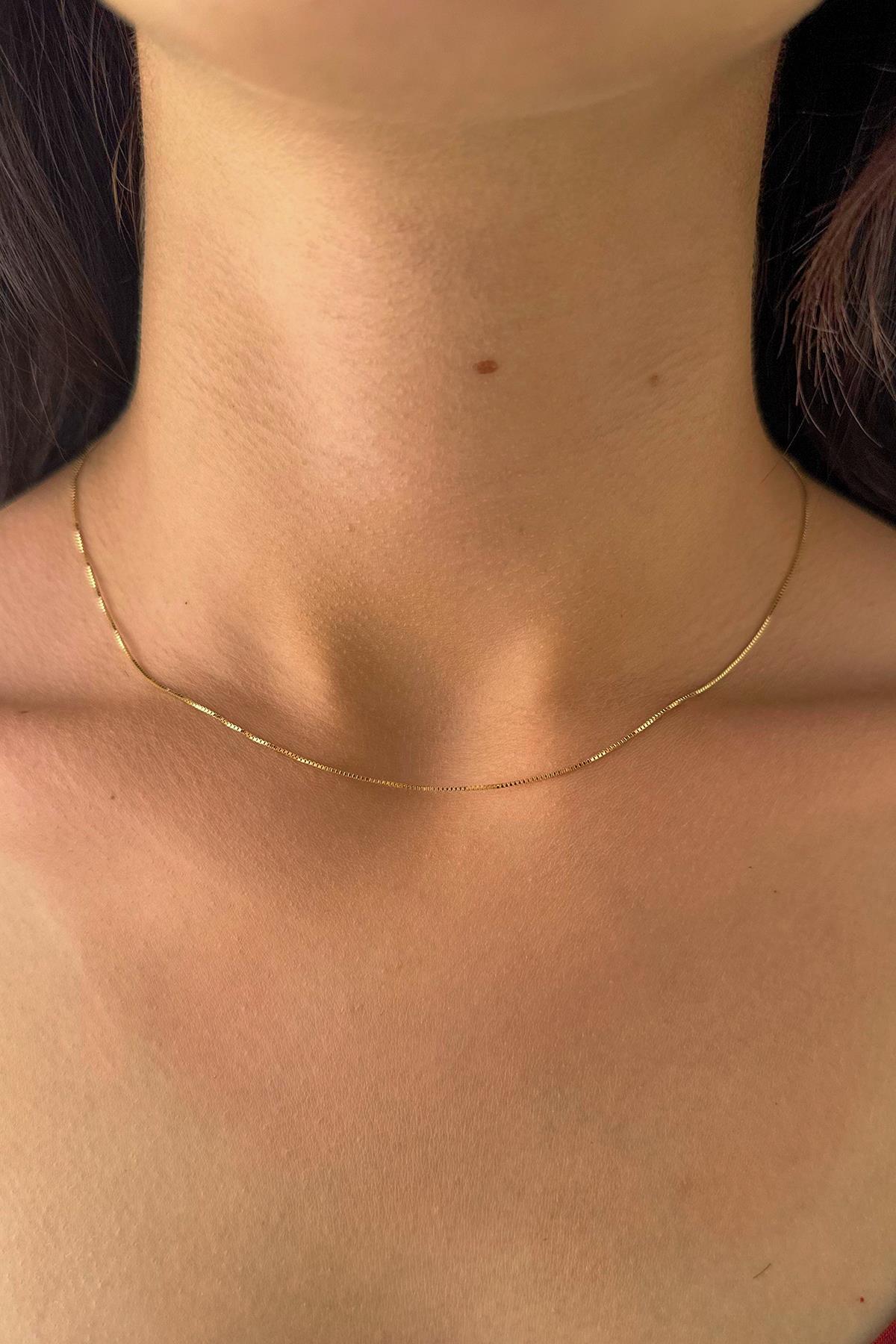 14 Ayar Altın Desenli Küp Zincir Kolye 0,70 mm - Fiyonk Kuyumculuk (1)