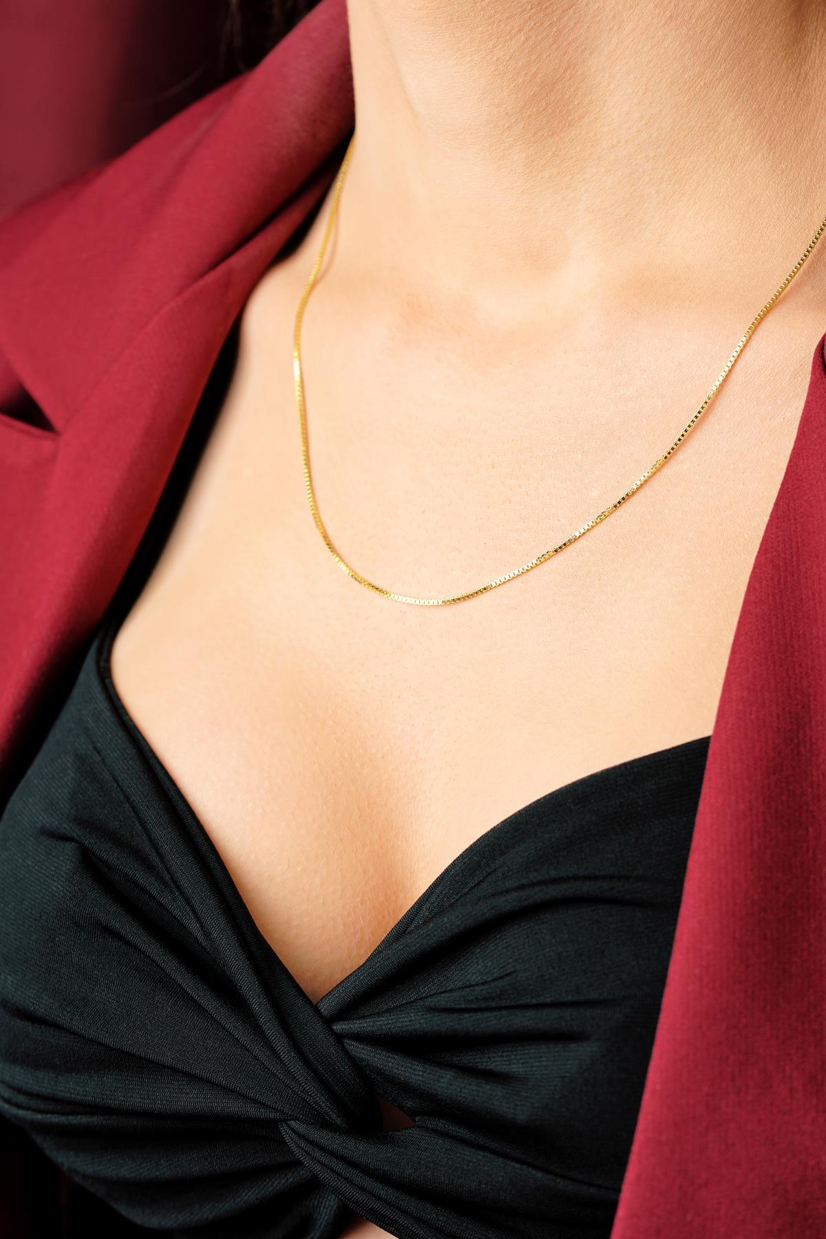 14 Ayar Altın Desenli Küp Zincir Kolye 1,05 mm - Fiyonk Kuyumculuk (1)