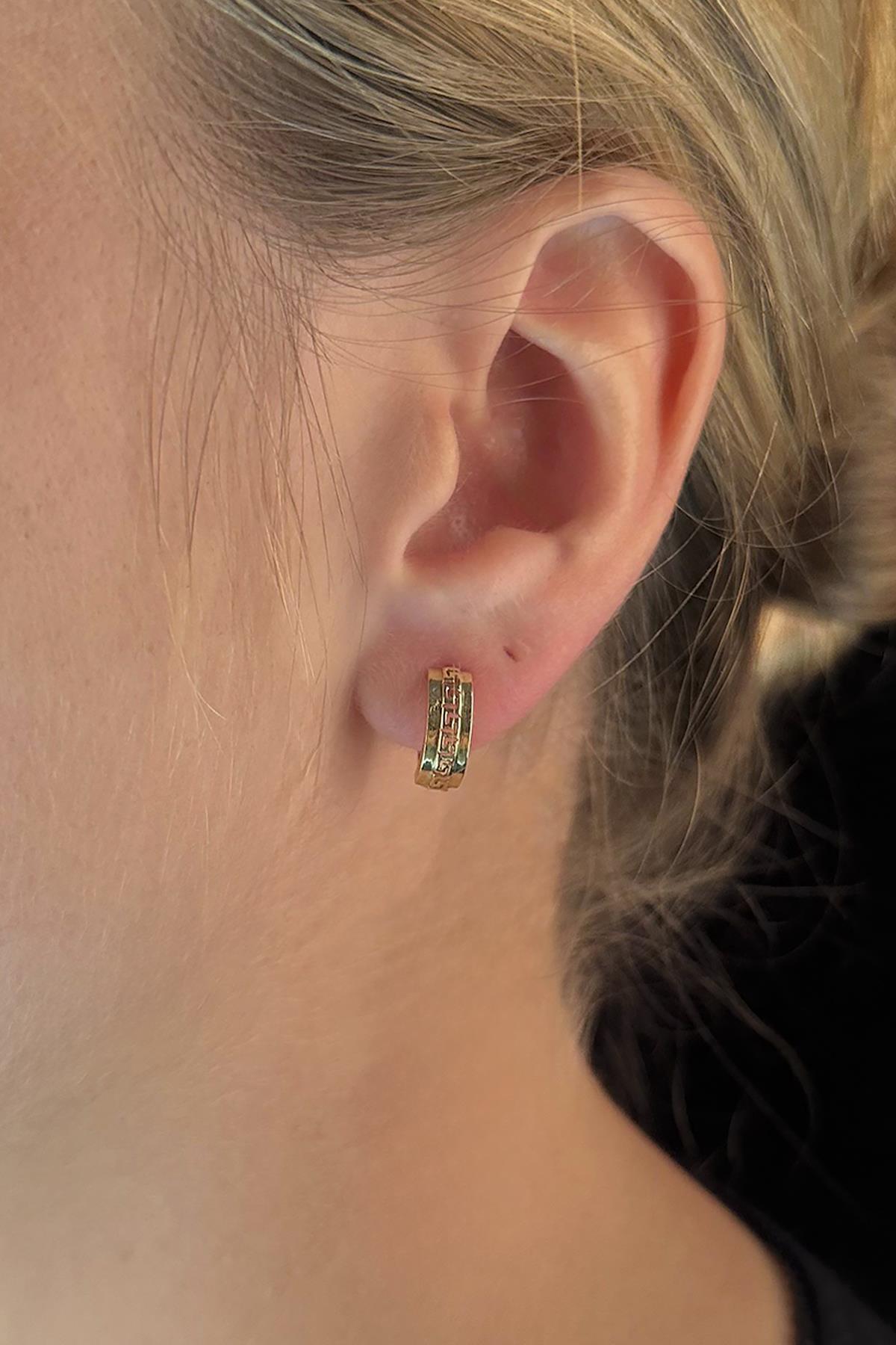 14 Ayar Altın Desenli Oyma Halka Küpe - Fiyonk Kuyumculuk