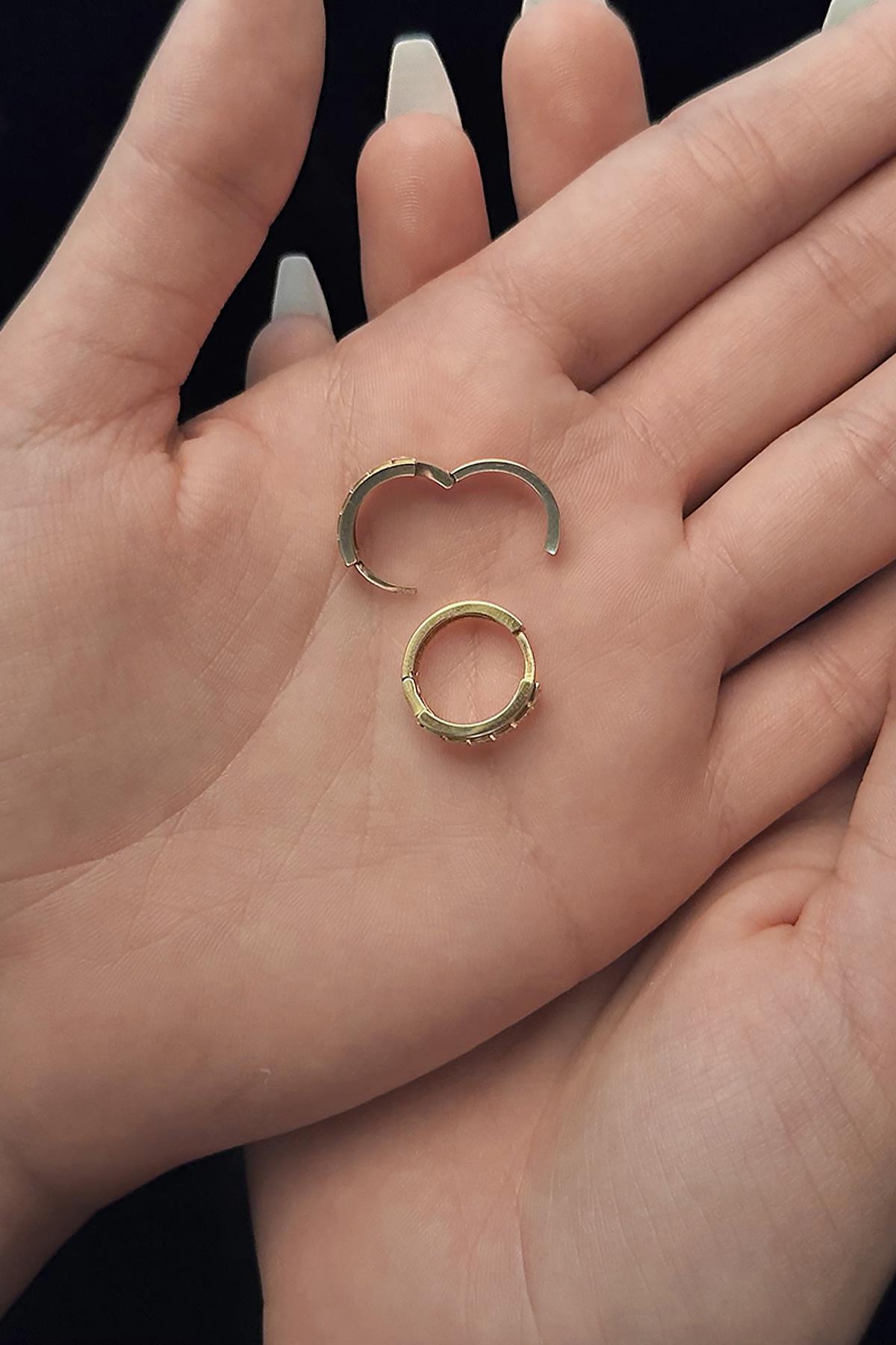 14 Ayar Altın Desenli Oyma Halka Küpe - Fiyonk Kuyumculuk (1)