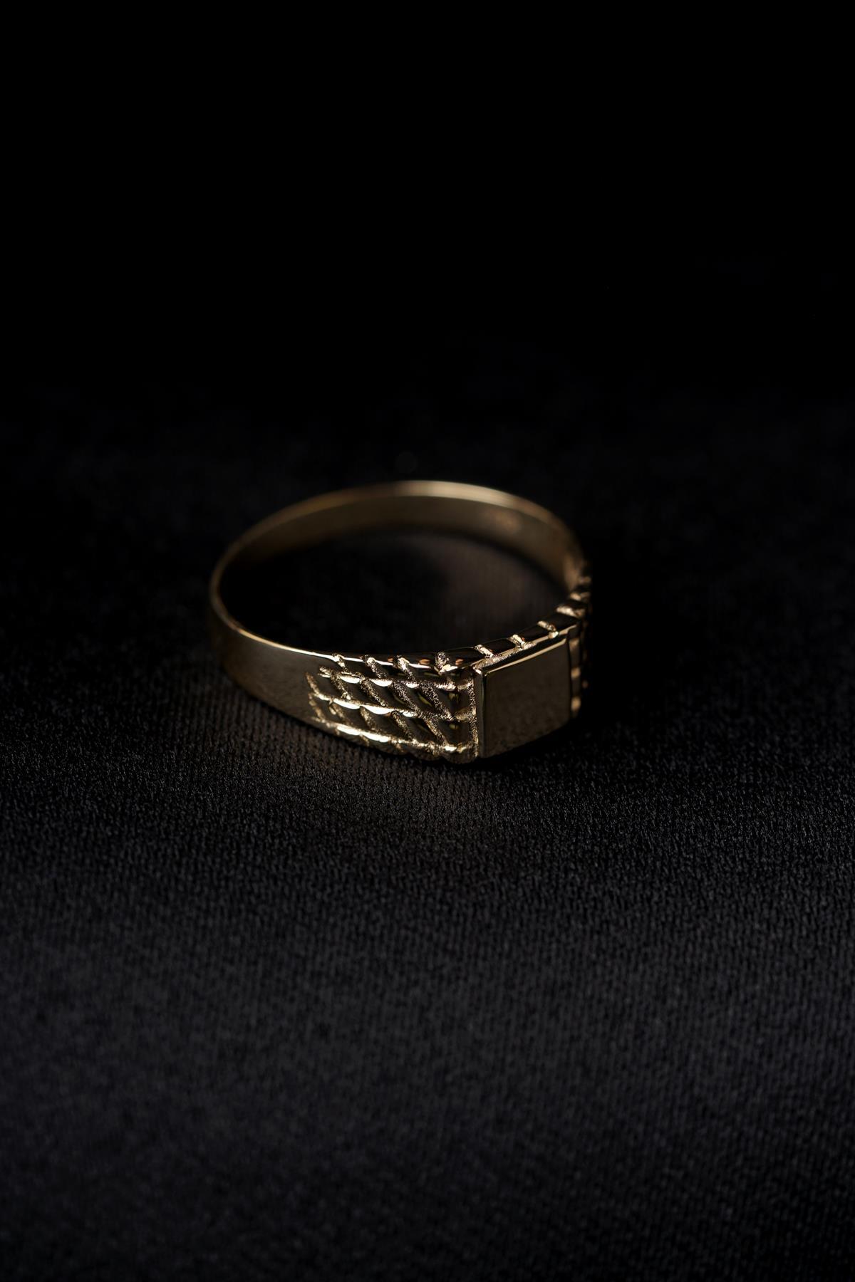 14 Ayar Altın Desenli Şövalye Yüzük Erkek - Fiyonk Kuyumculuk (1)