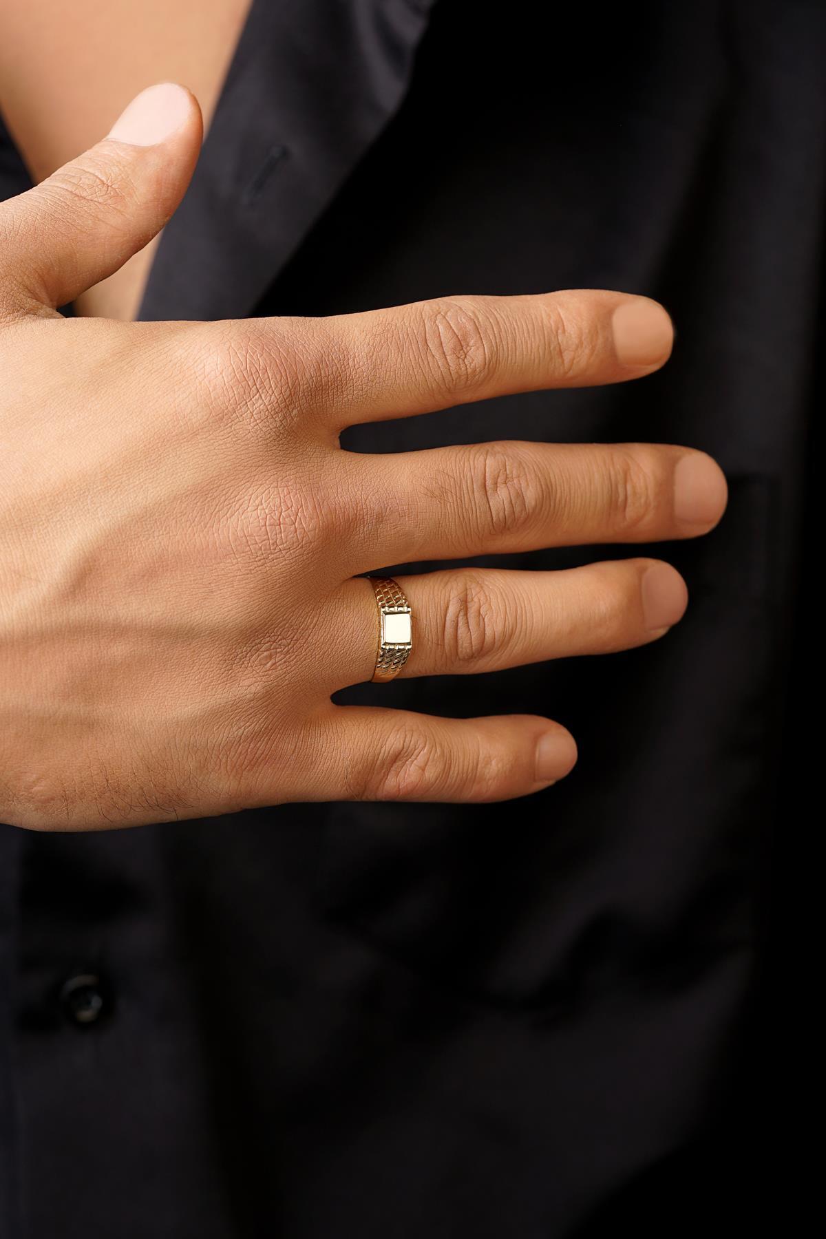 14 Ayar Altın Desenli Şövalye Yüzük Erkek - Fiyonk Kuyumculuk (1)