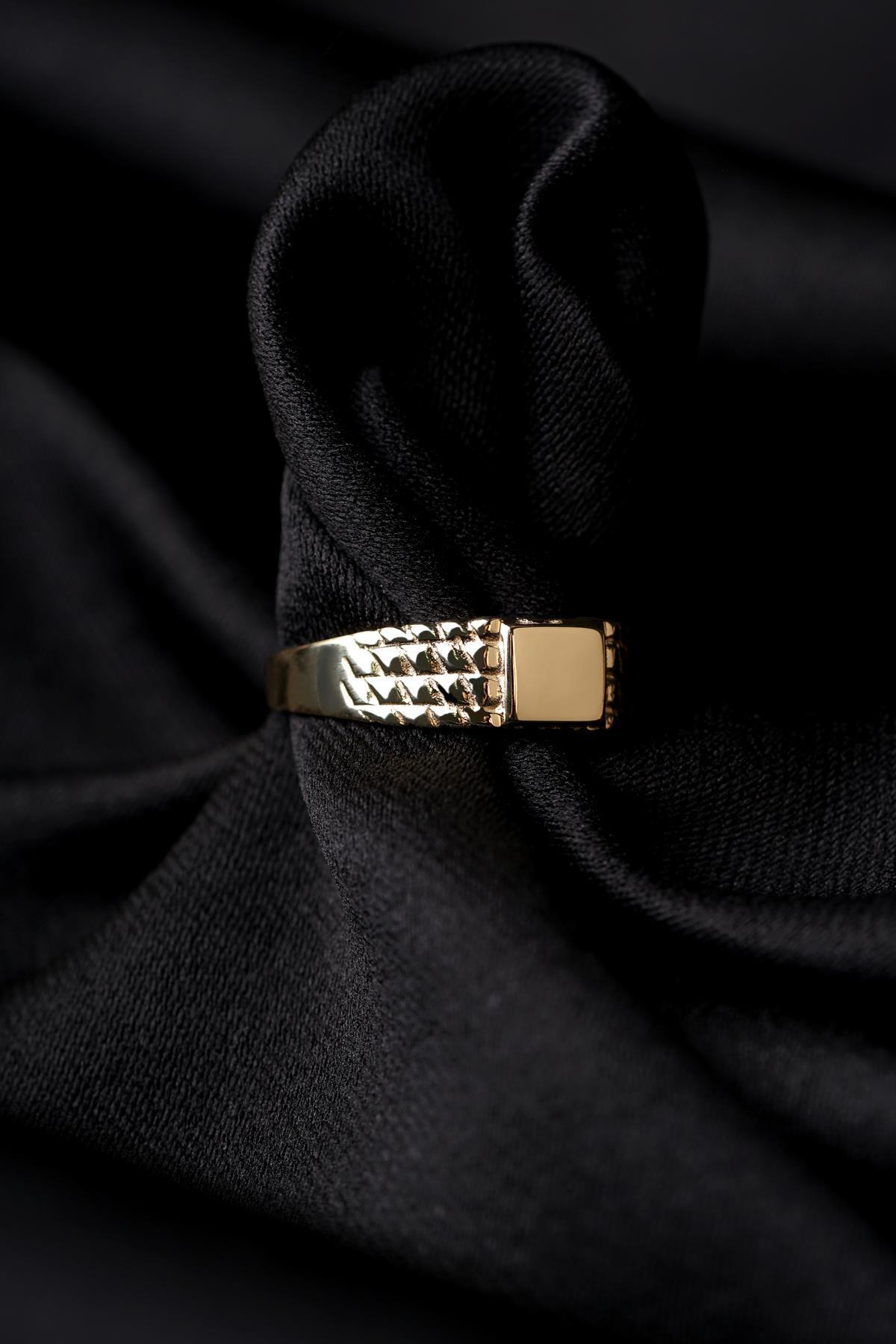 14 Ayar Altın Desenli Şövalye Yüzük Erkek - Fiyonk Kuyumculuk (1)