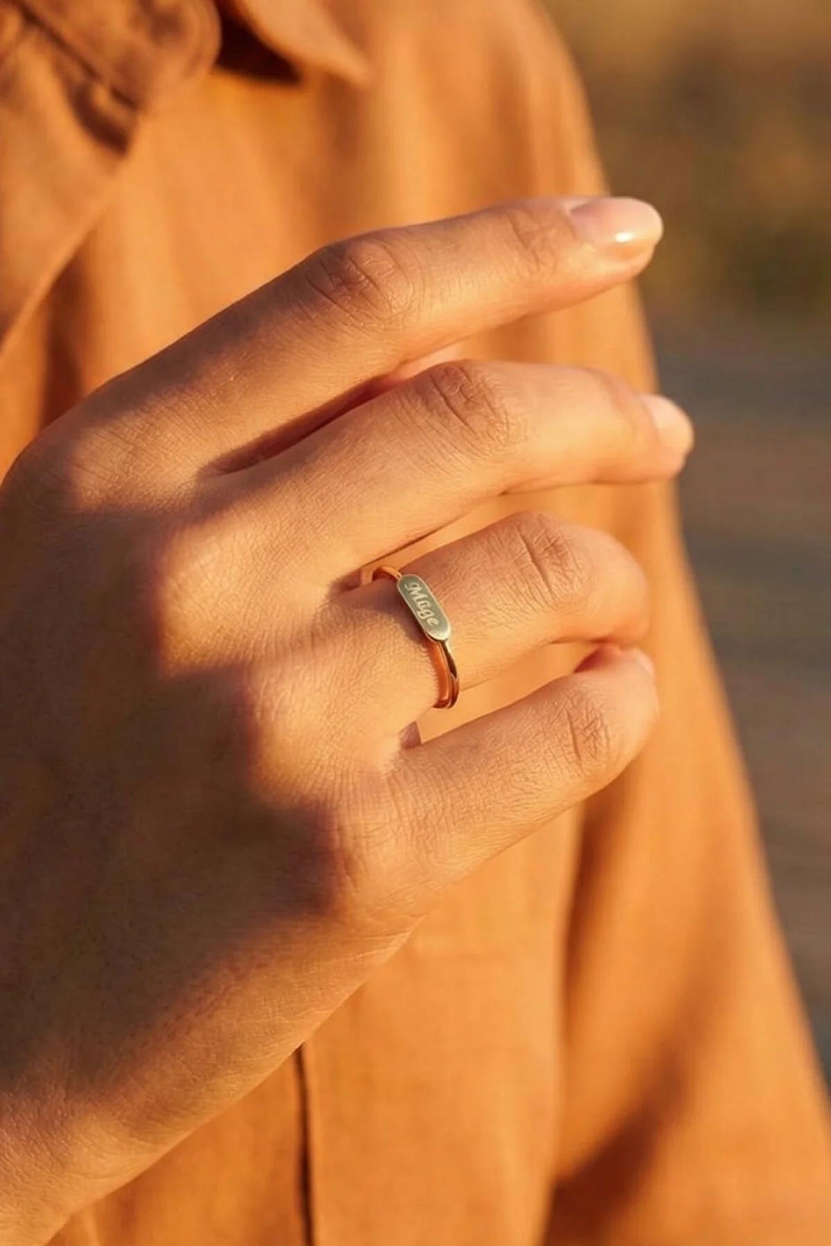 14 Ayar Altın Dikdörtgen Plaka Yüzük - Fiyonk Kuyumculuk (1)