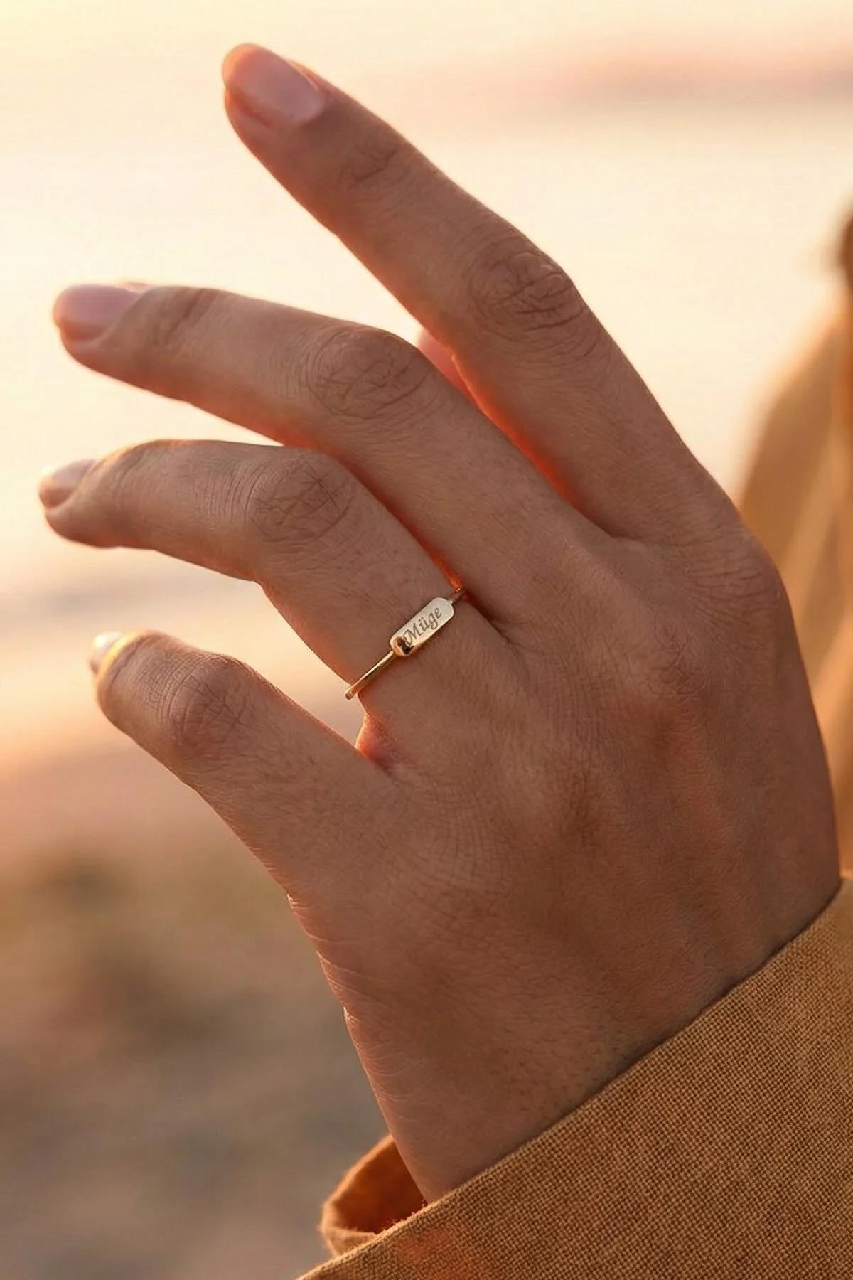 14 Ayar Altın Dikdörtgen Plaka Yüzük - Fiyonk Kuyumculuk (1)