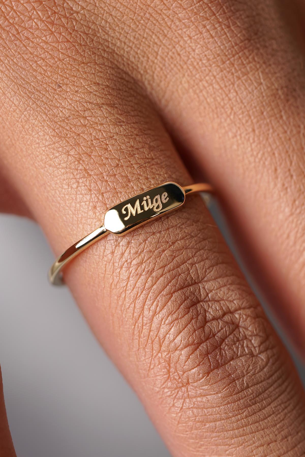 14 Ayar Altın Dikdörtgen Plaka Yüzük - Fiyonk Kuyumculuk (1)