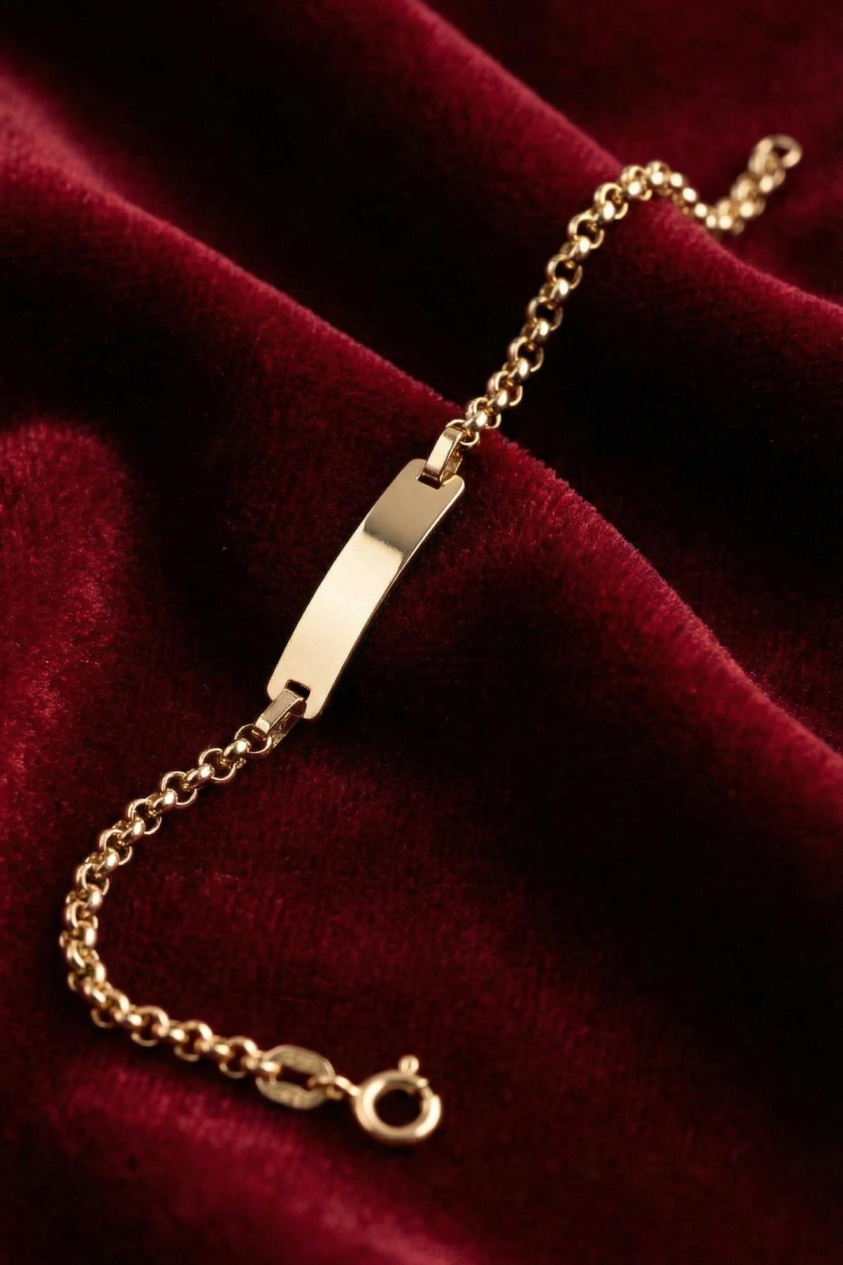 14 Ayar Altın Doch Zincirli Dikdörtgen Plaka Bebek Çocuk Künyesi - Fiyonk Kuyumculuk (1)