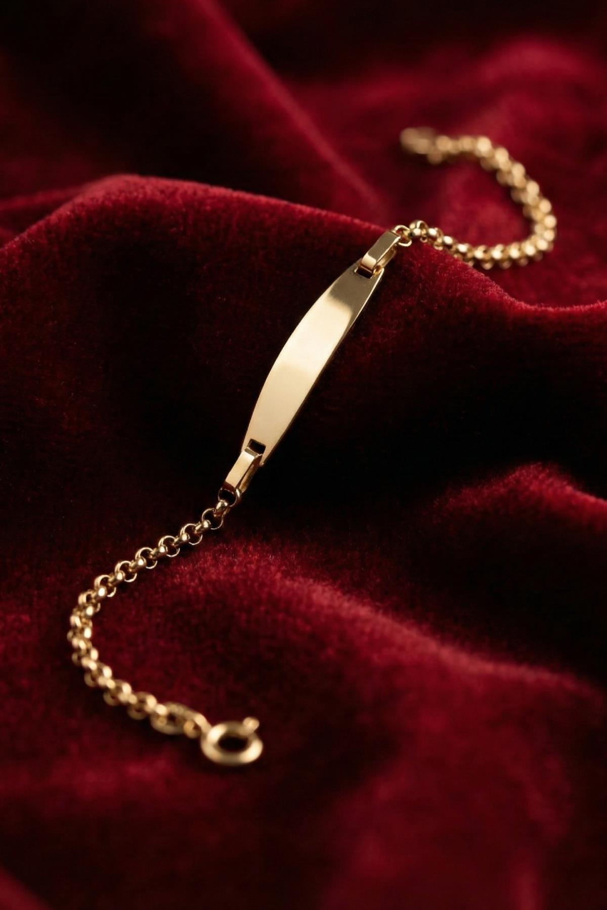 14 Ayar Altın Doch Zincirli Oval Plaka Bebek Çocuk Künyesi - Fiyonk Kuyumculuk (1)