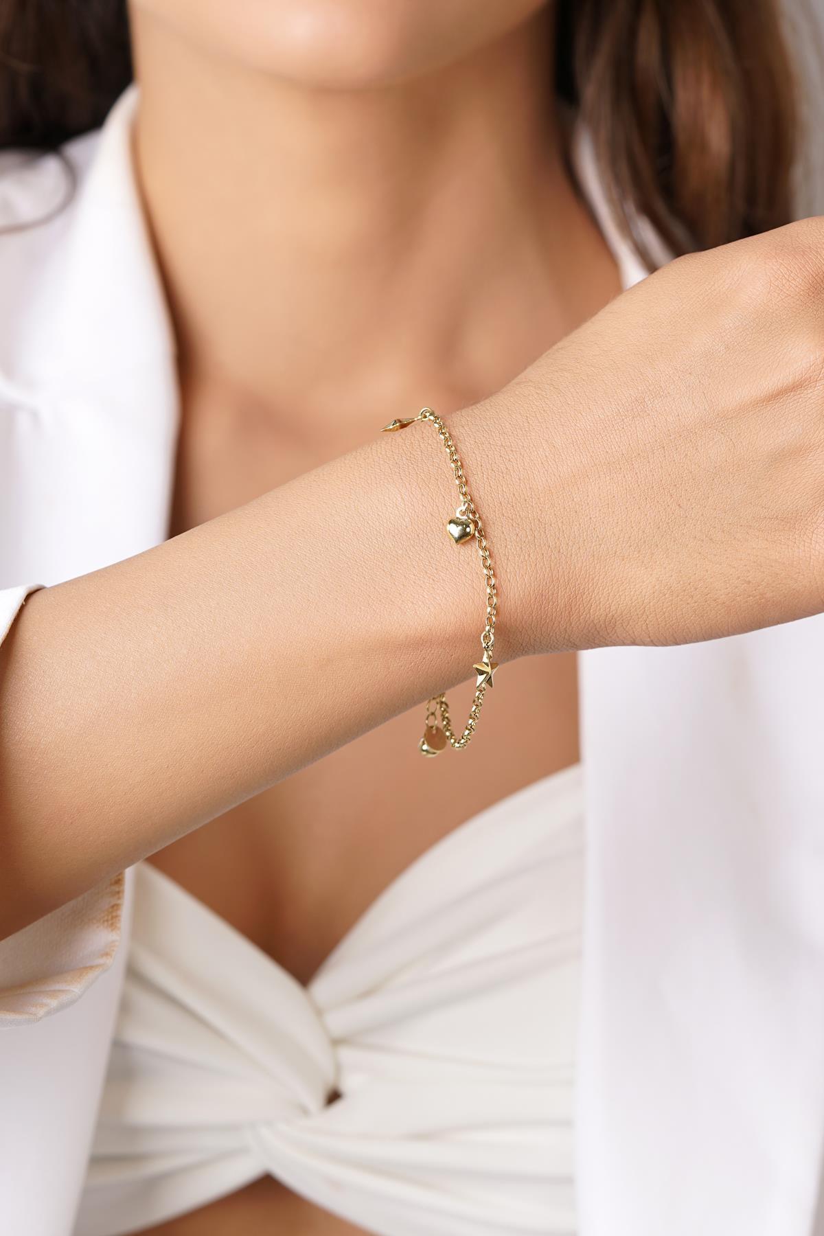 14 Ayar Altın Doch Zincirli Yıldız Işığı Şans Bilekliği - Fiyonk Kuyumculuk