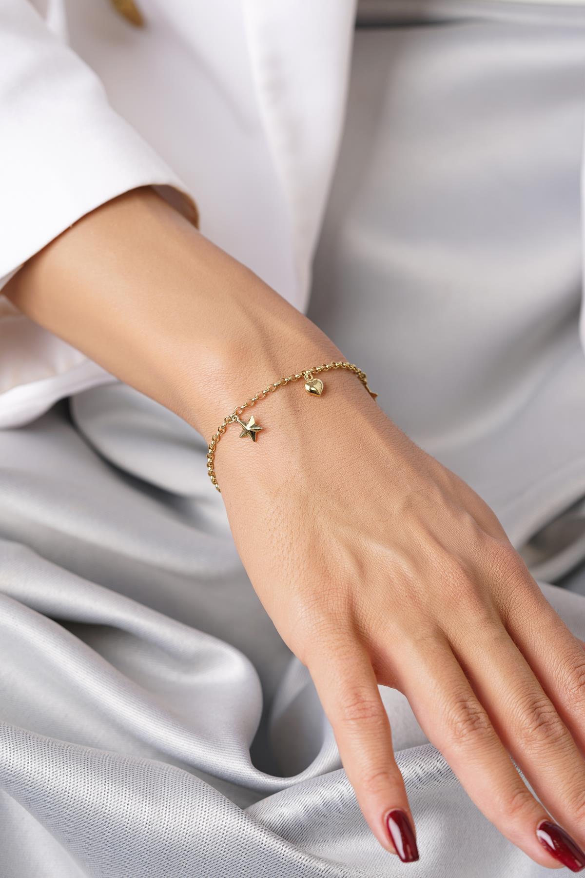 14 Ayar Altın Doch Zincirli Yıldız Işığı Şans Bilekliği - Fiyonk Kuyumculuk (1)