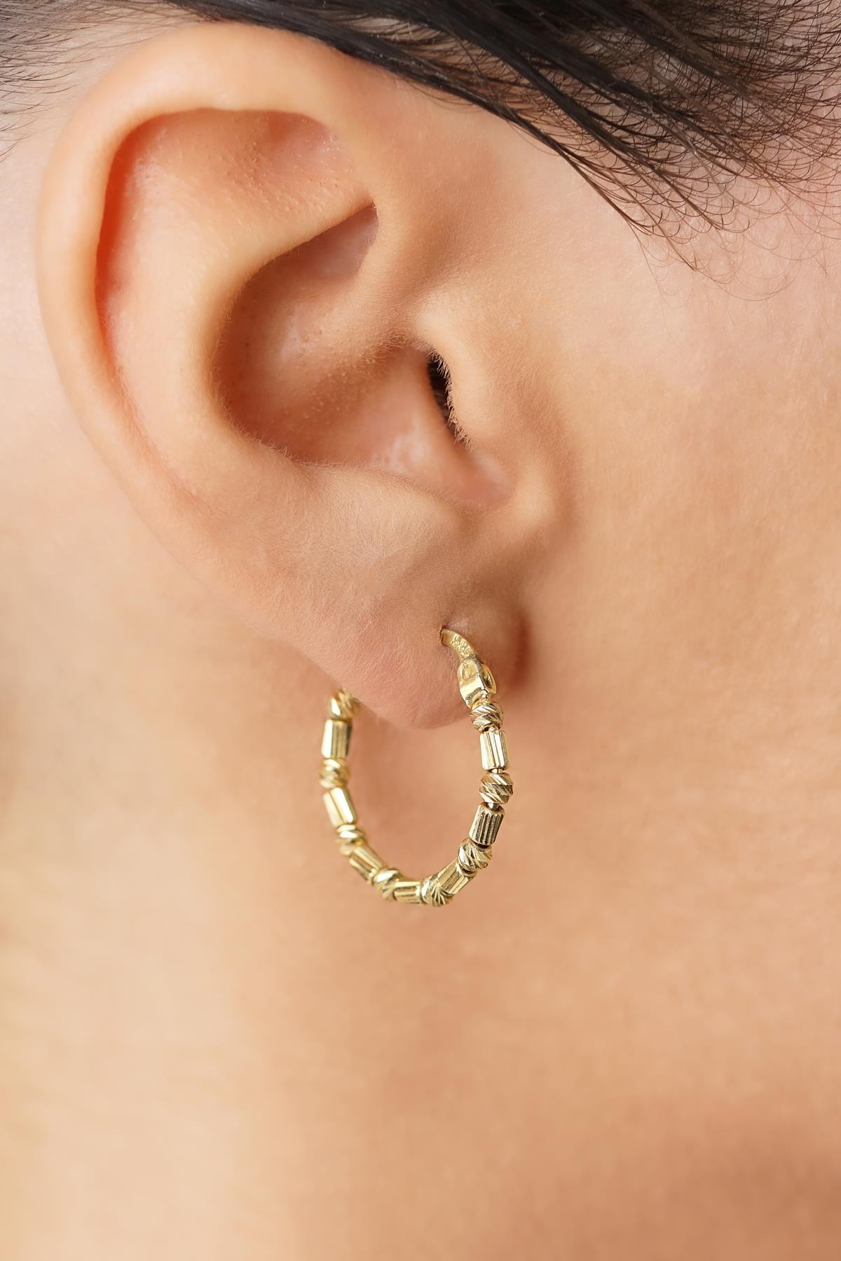 14 Ayar Altın Dorika Roller Halka Küpe - Fiyonk Kuyumculuk