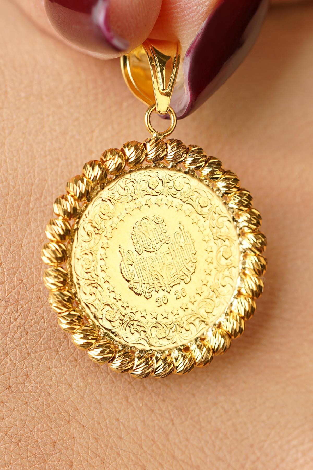 14 Ayar Altın Dorika Top Detaylı Çeyrek Altınlı Kolye Ucu - Fiyonk Kuyumculuk (1)