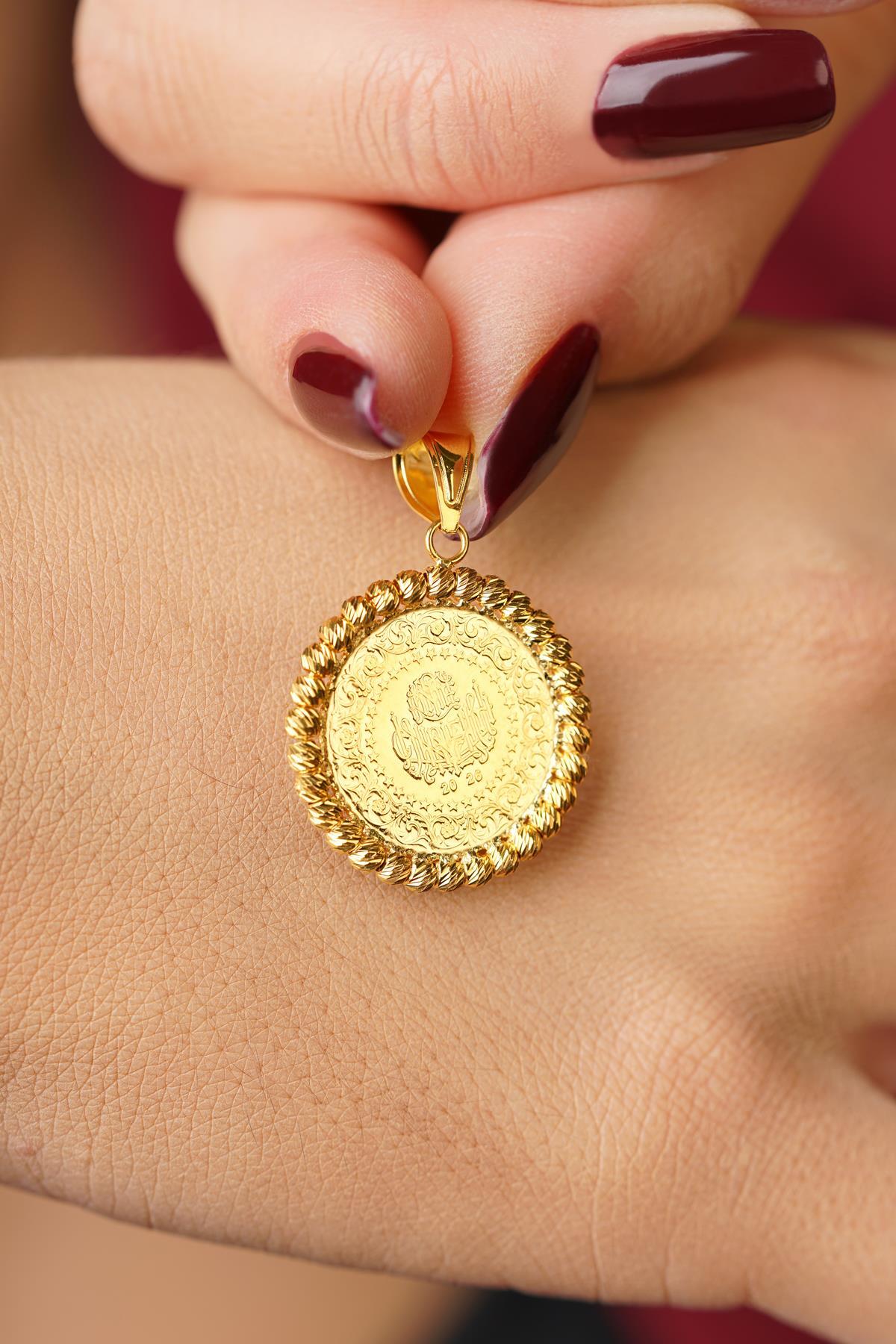 14 Ayar Altın Dorika Top Detaylı Çeyrek Altınlı Kolye Ucu - Fiyonk Kuyumculuk (1)