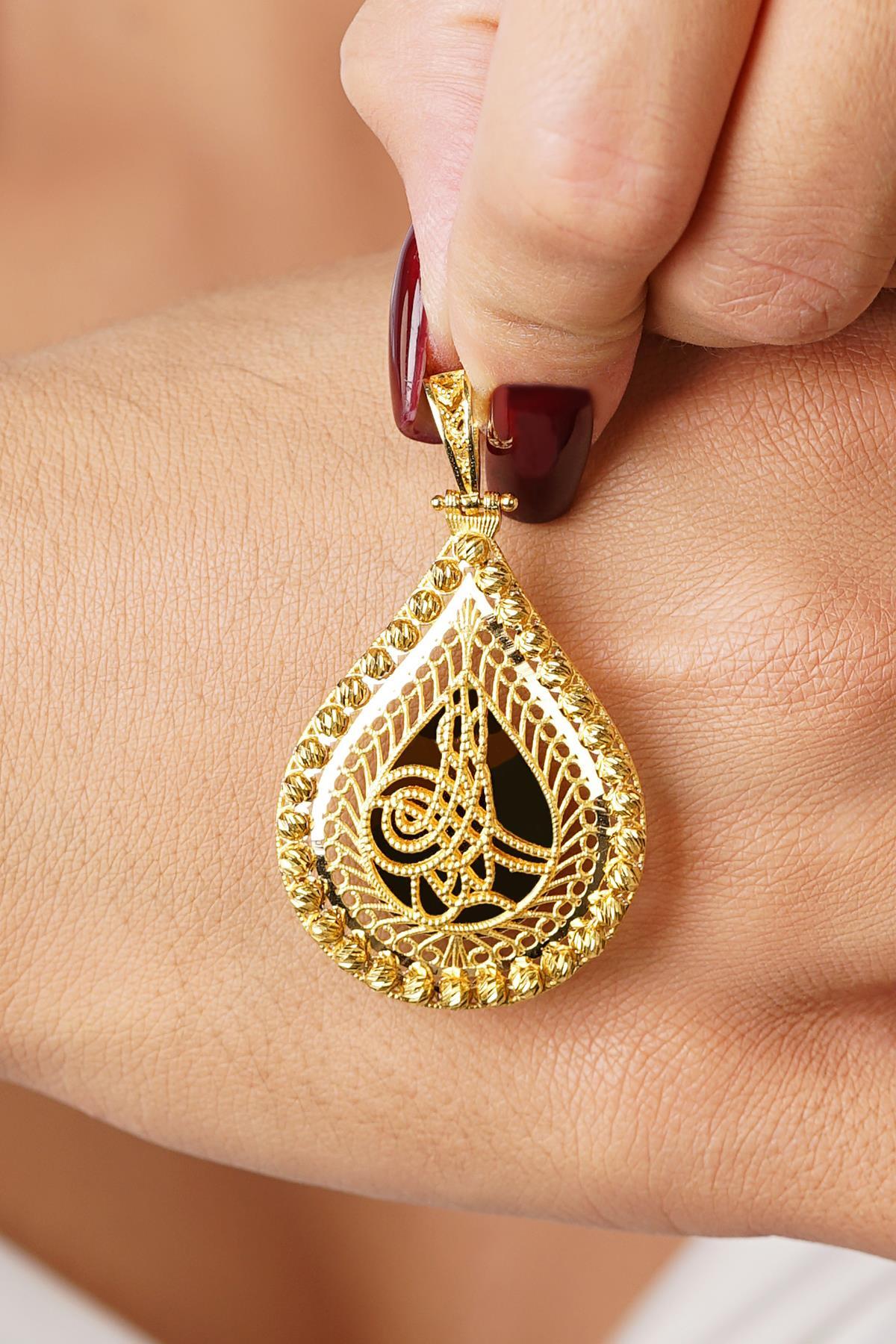 14 Ayar Altın Dorika Top Detaylı Tuğra Kolye Ucu - Fiyonk Kuyumculuk (1)