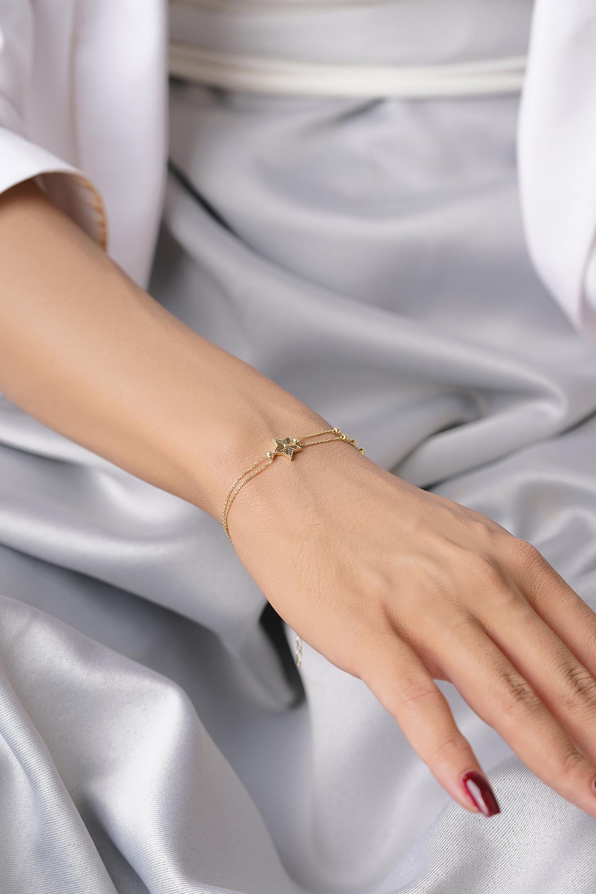 14 Ayar Altın Dorika Toplu Şans Yıldızı Bileklik - Fiyonk Kuyumculuk (1)