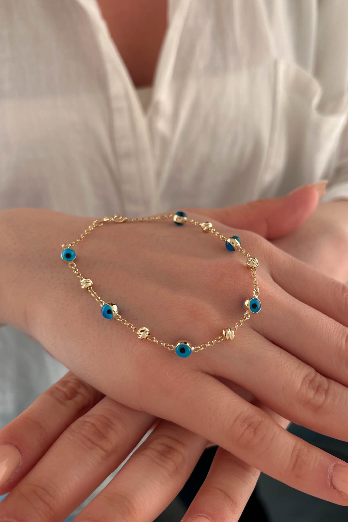 14 Ayar Altın Dorika Ve Göz Detaylı Bileklik - Fiyonk Kuyumculuk (1)