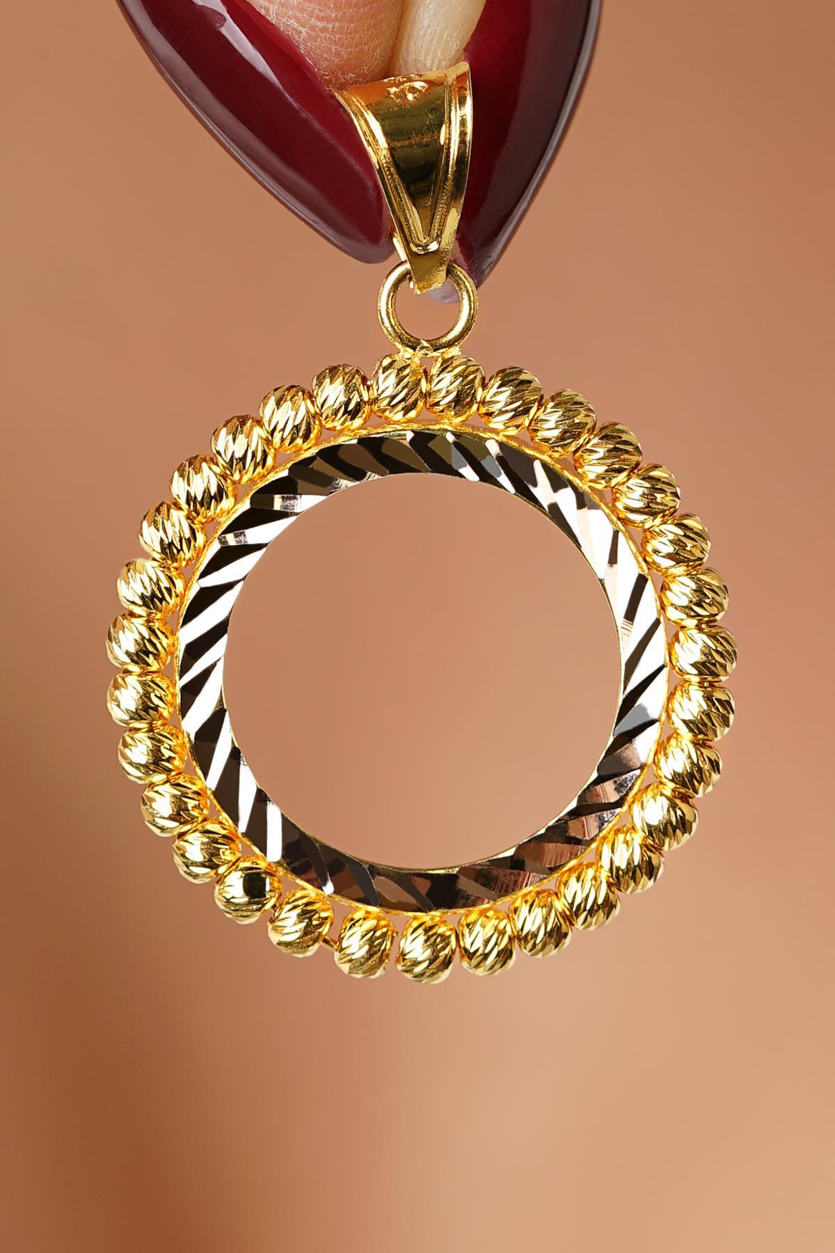 14 Ayar Altın Dorikalı Çeyrek Altın Çerçevesi Kolye Ucu - Fiyonk Kuyumculuk