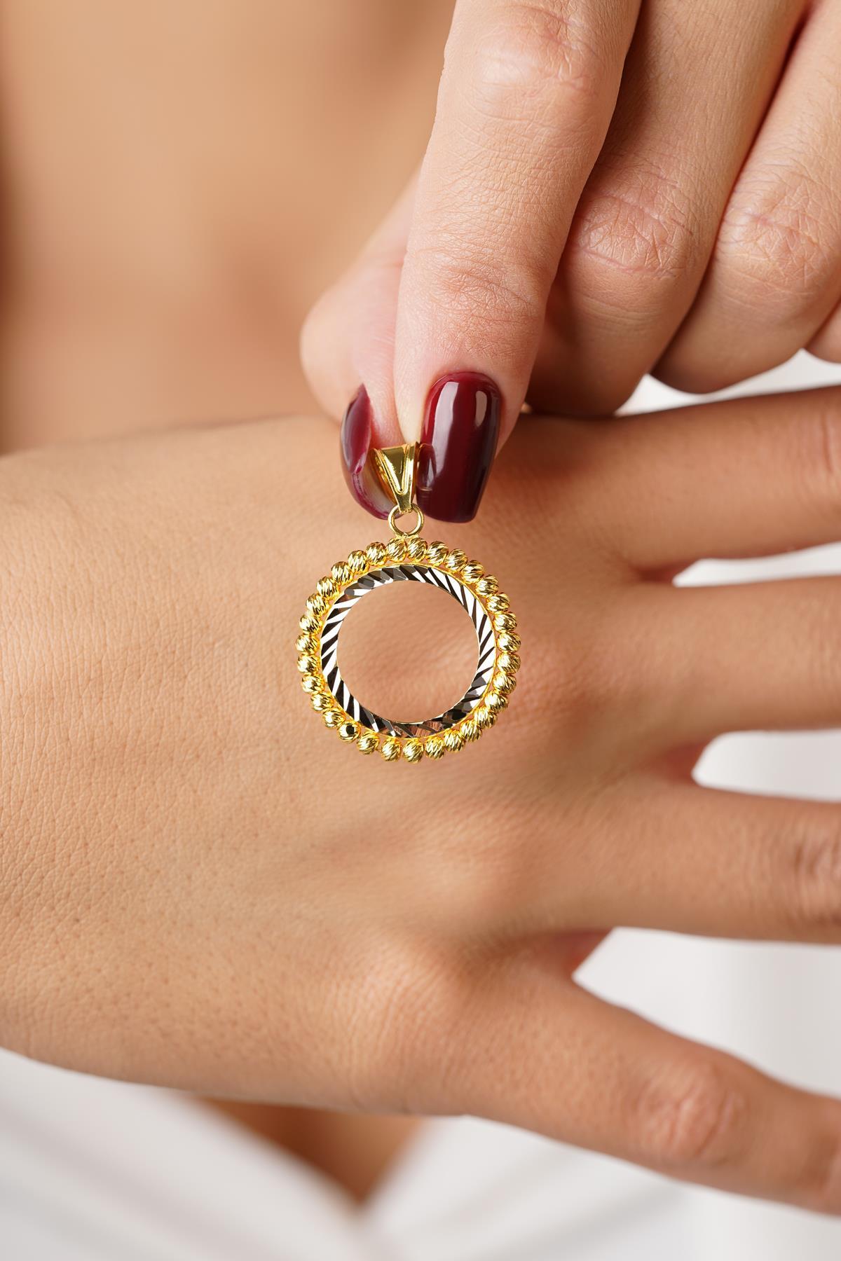 14 Ayar Altın Dorikalı Çeyrek Altın Çerçevesi Kolye Ucu - Fiyonk Kuyumculuk (1)