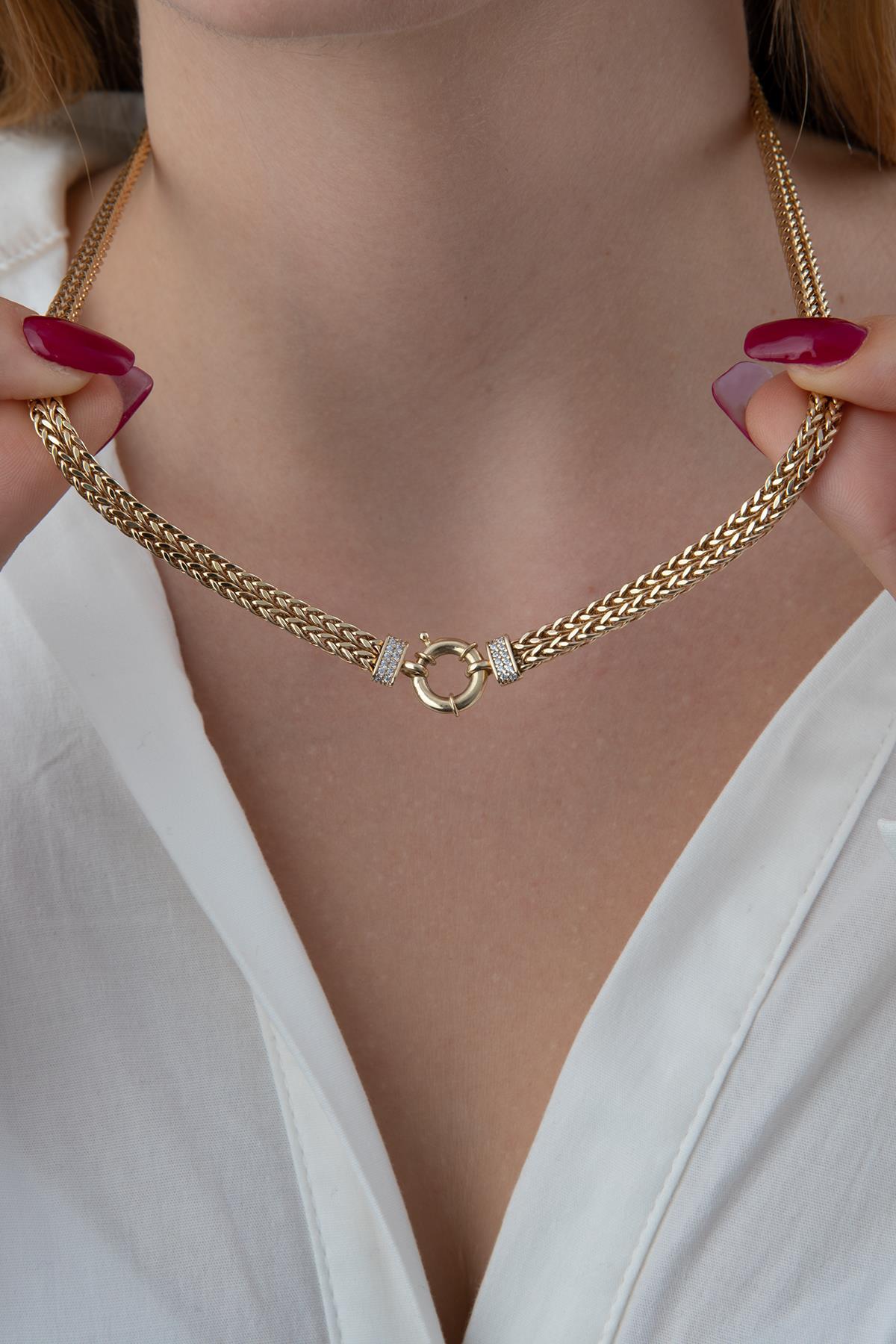 14 Ayar Altın Double Sıralı Tondo Kolye - Fiyonk Kuyumculuk (1)